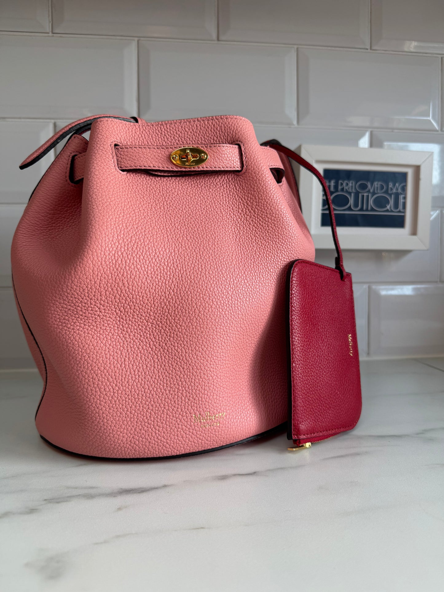 Mulberry Abbey Bucket Bag - Macaroon Pink & Red