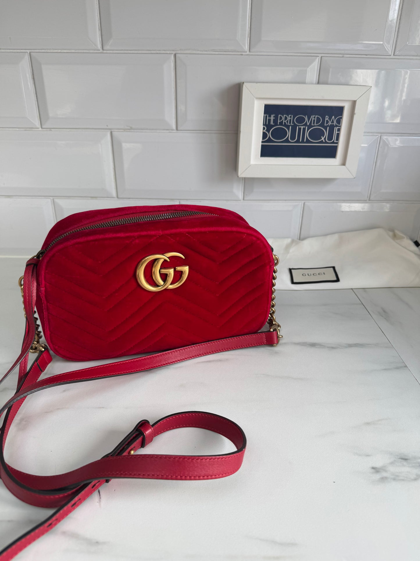 Gucci Marmont Small Camera Bag - Red Velvet