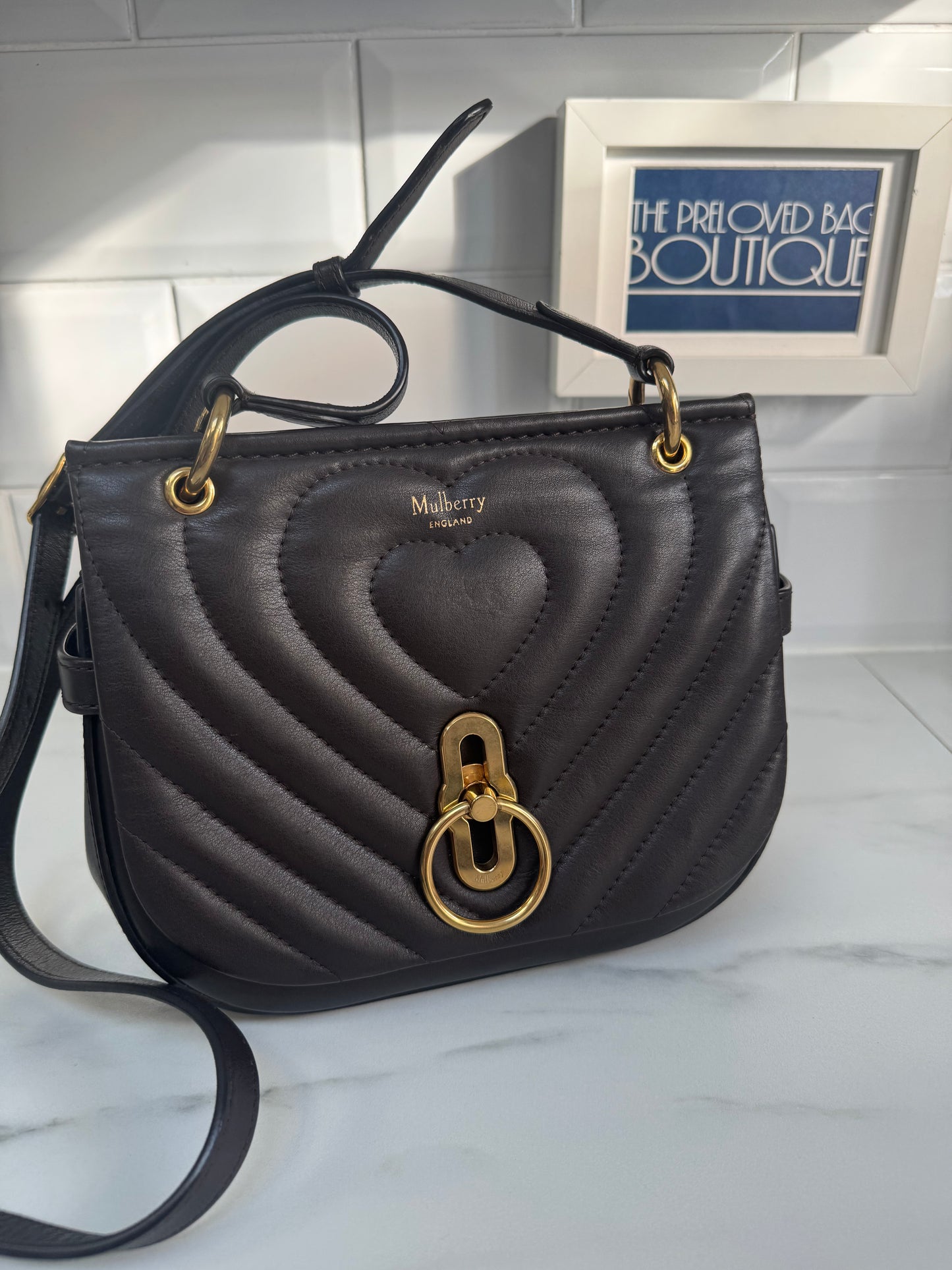 Mulberry Small Amberley Quilted Heart Satchel - Chocolate