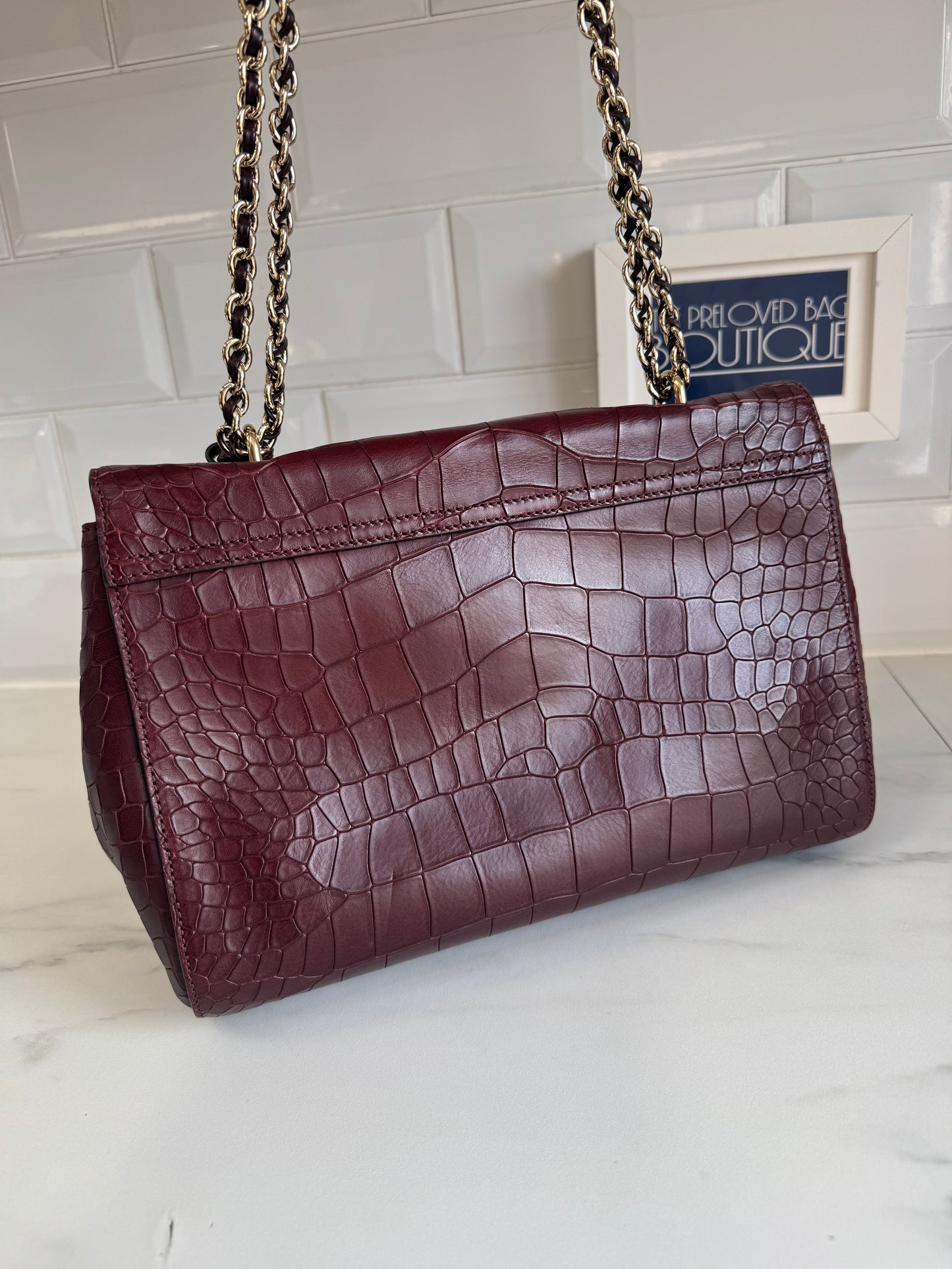 Mulberry Medium Lily - Oxblood Croc Embossed