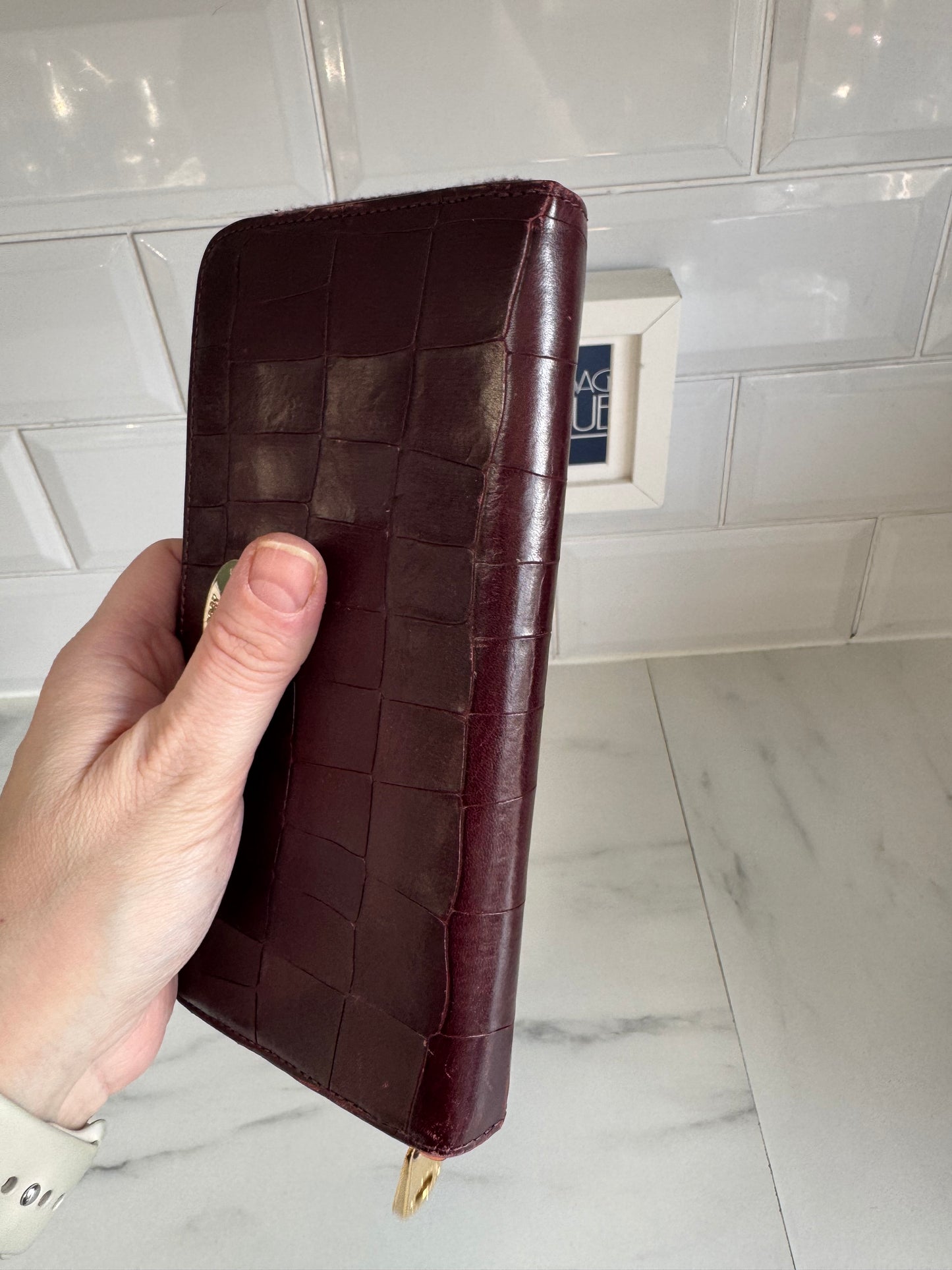 Mulberry Plaque Wallet - Oxblood Croc Embossed