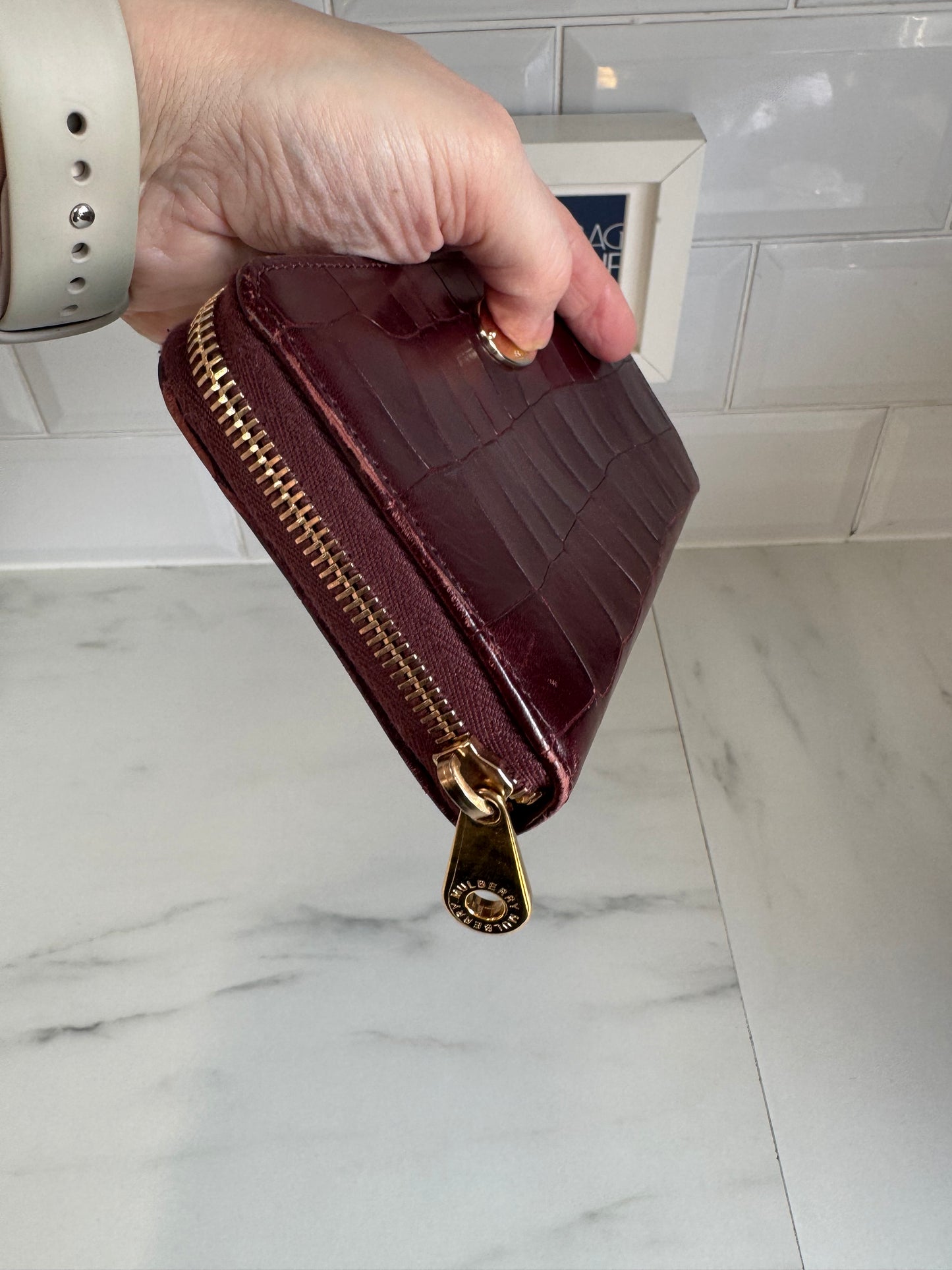 Mulberry Plaque Wallet - Oxblood Croc Embossed