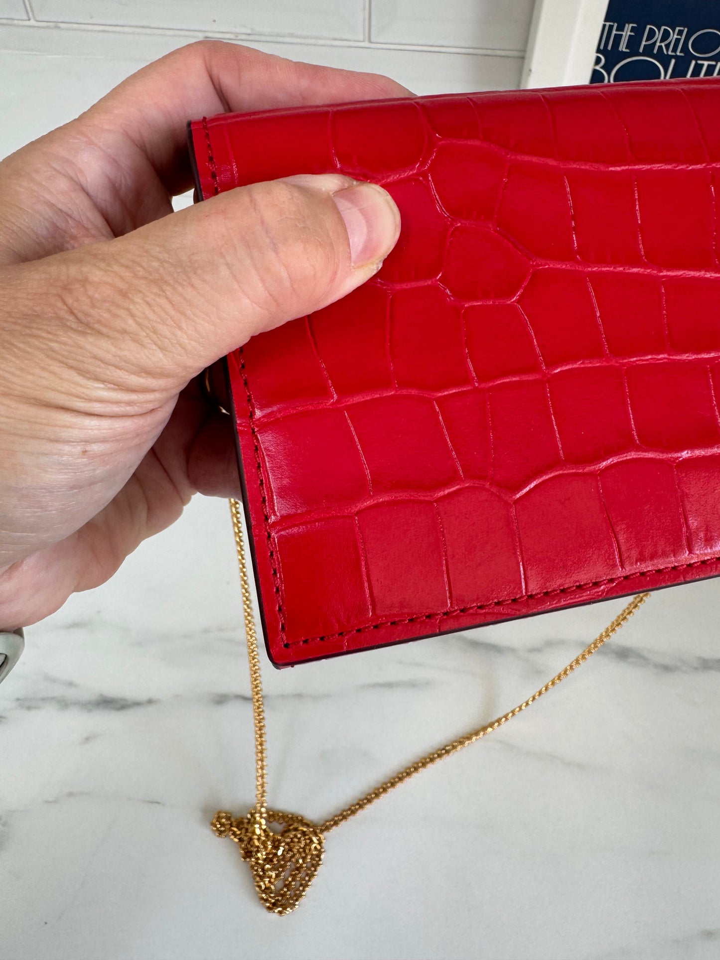 Alexander McQueen Small Skull Croc Embossed WOC - Red