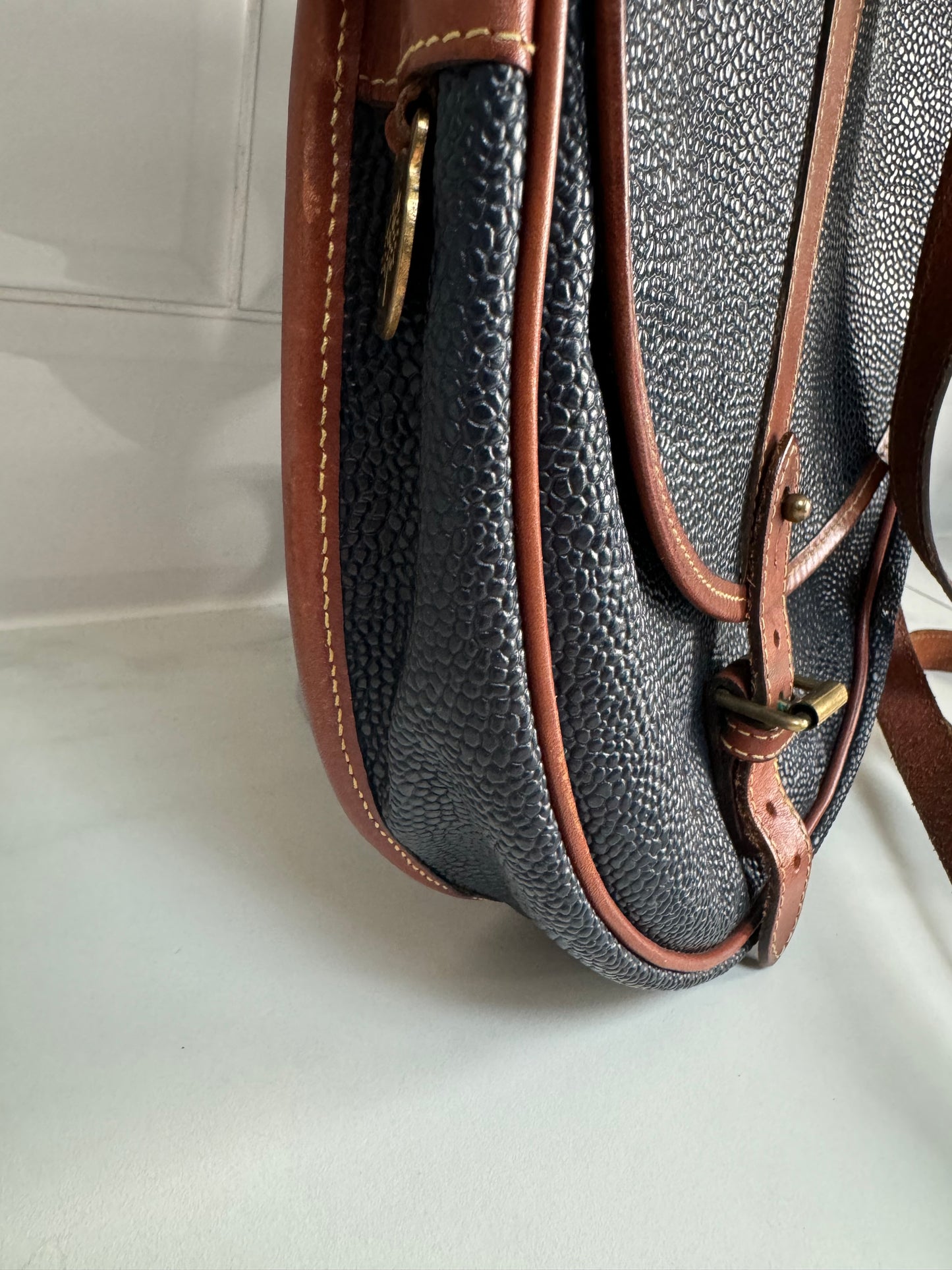 Mulberry Vintage Scotchgrain Saddle Bag - Black & Cognac