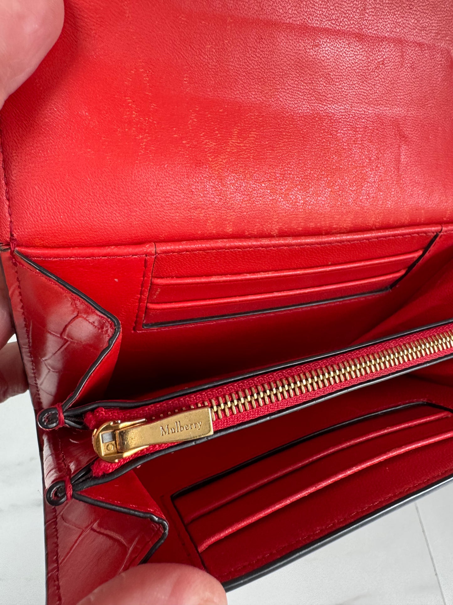 Mulberry Medium Darley wallet - Tomato Red Croc Embossed