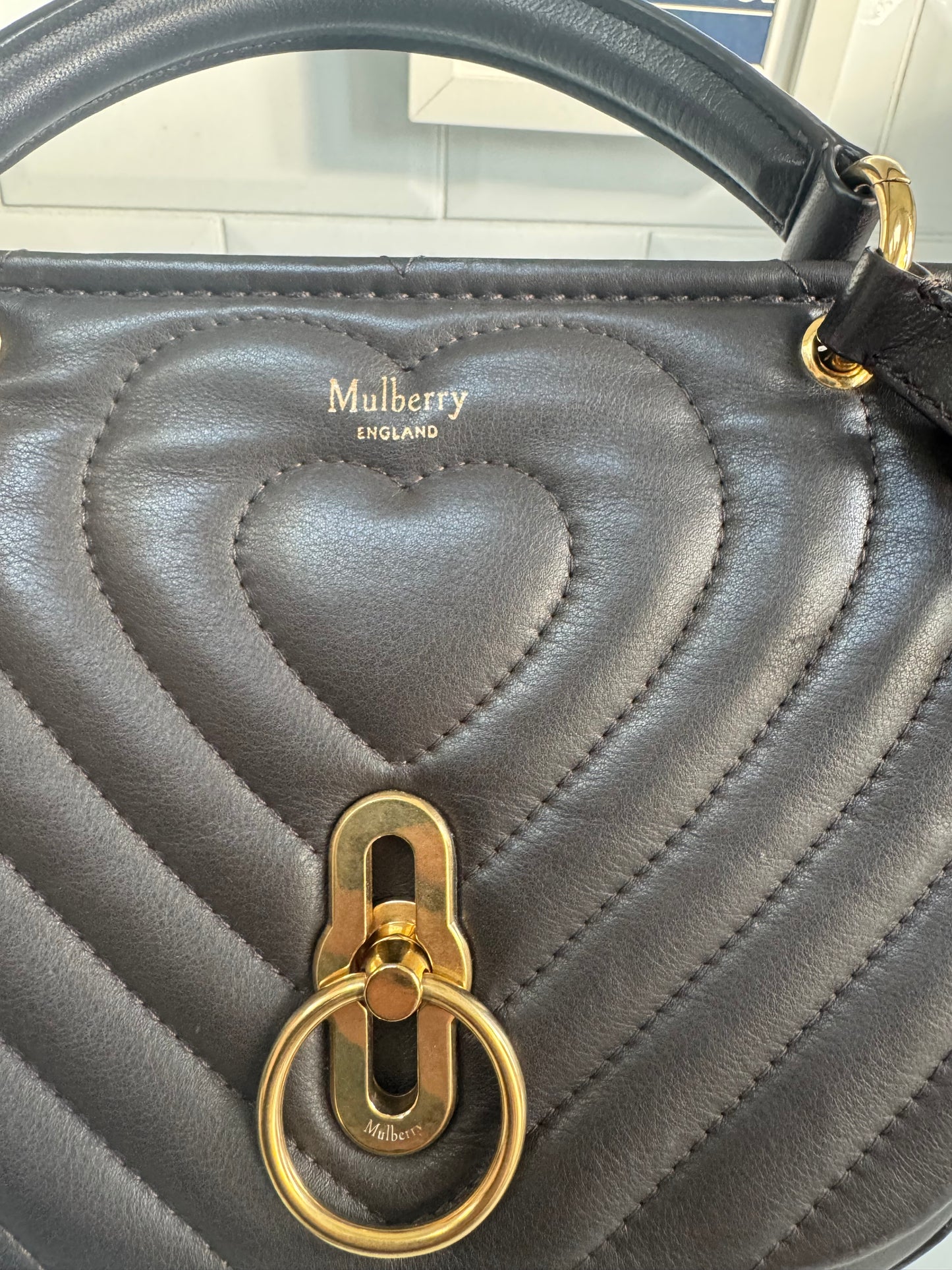 Mulberry Small Amberley Quilted Heart Satchel - Chocolate