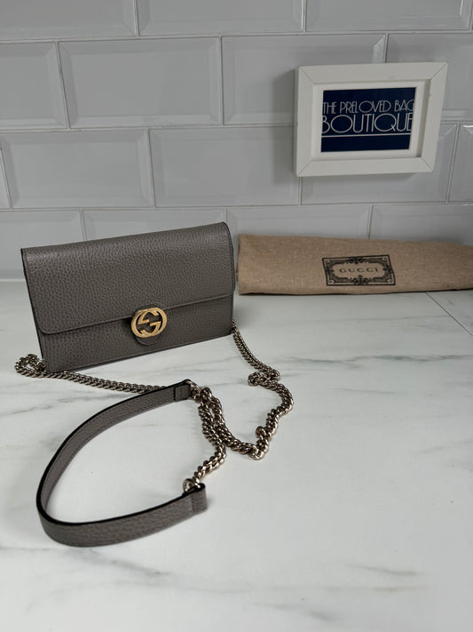 Gucci Interlocking Wallet on a Chain - Grey