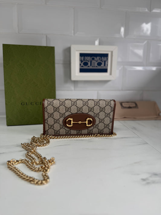 Gucci Horsebit Wallet on Chain - Brown and Beige