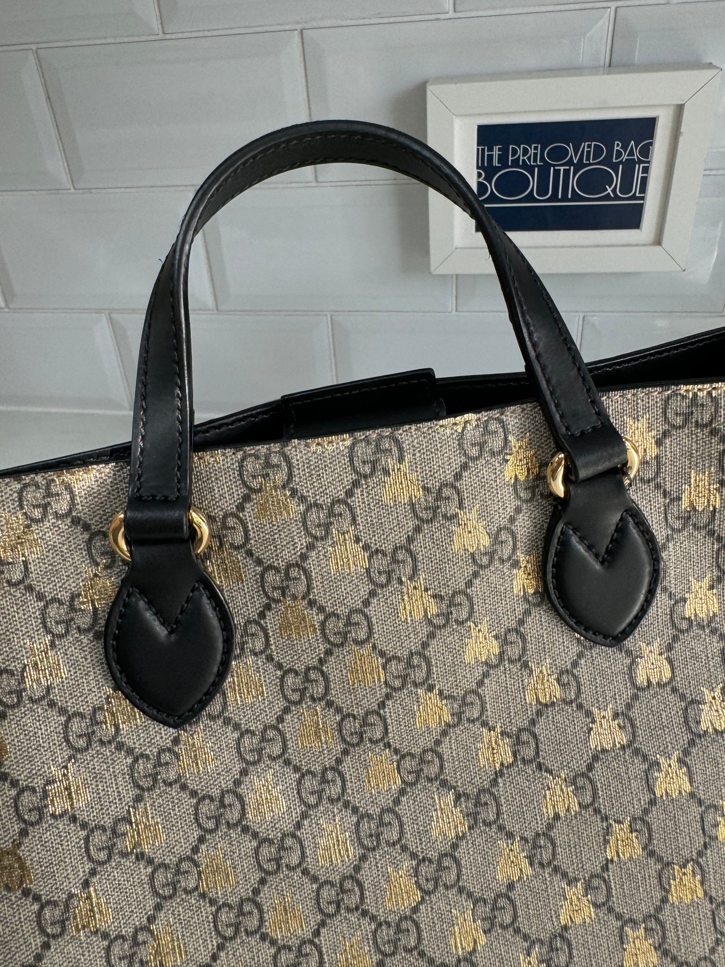 Gucci Limited Edition GGMonogram Supreme Bees Tote - Brown & Gold