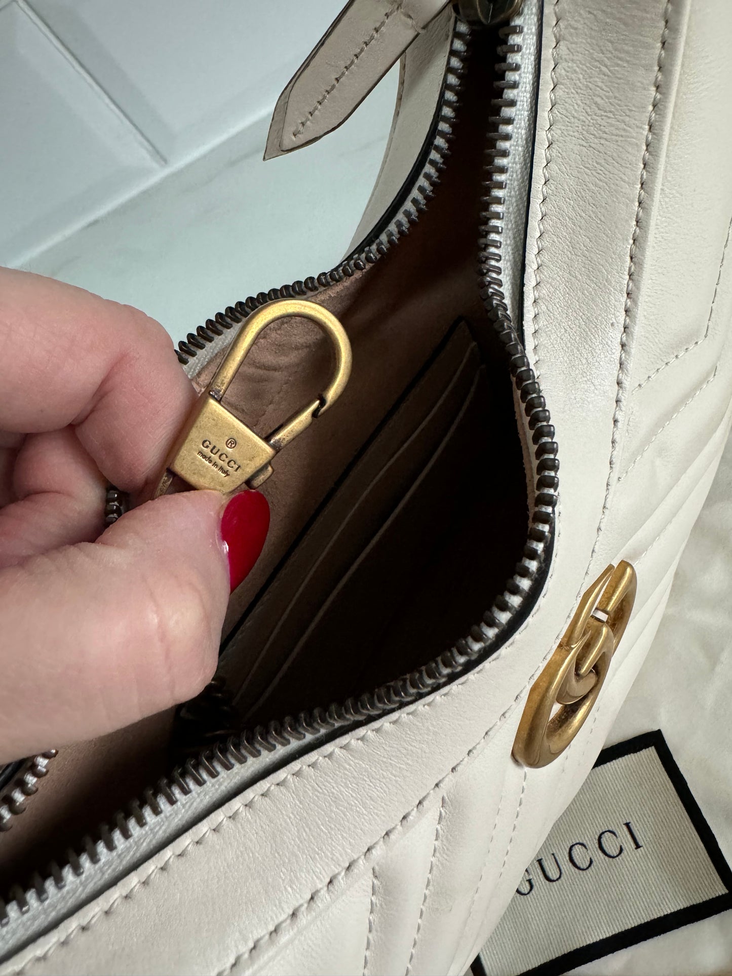 Gucci Marmont Half Moon Shaped Mini Bag - White