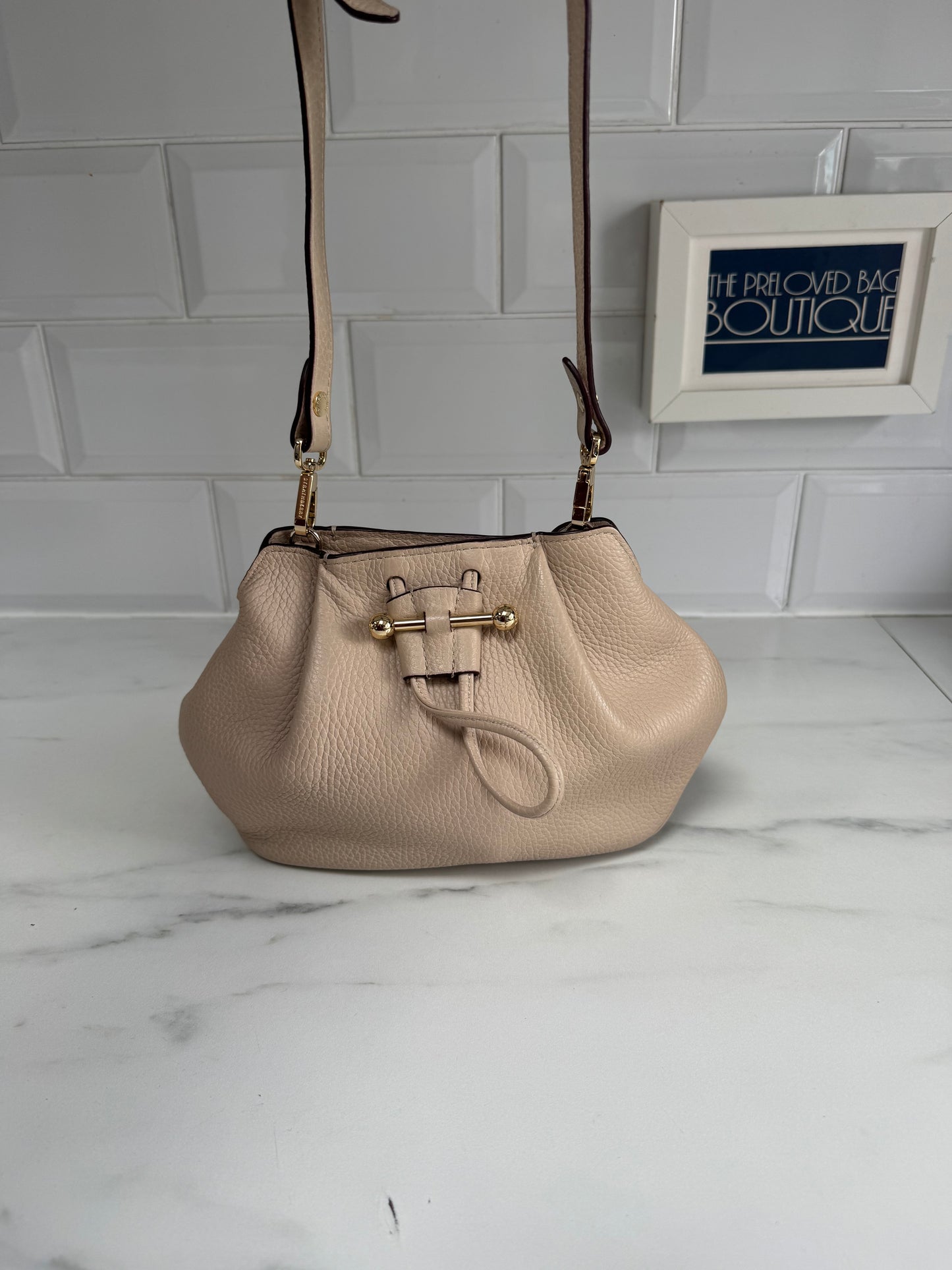 Strathberry Osette Drawstring Pouch Cross Body - Nude