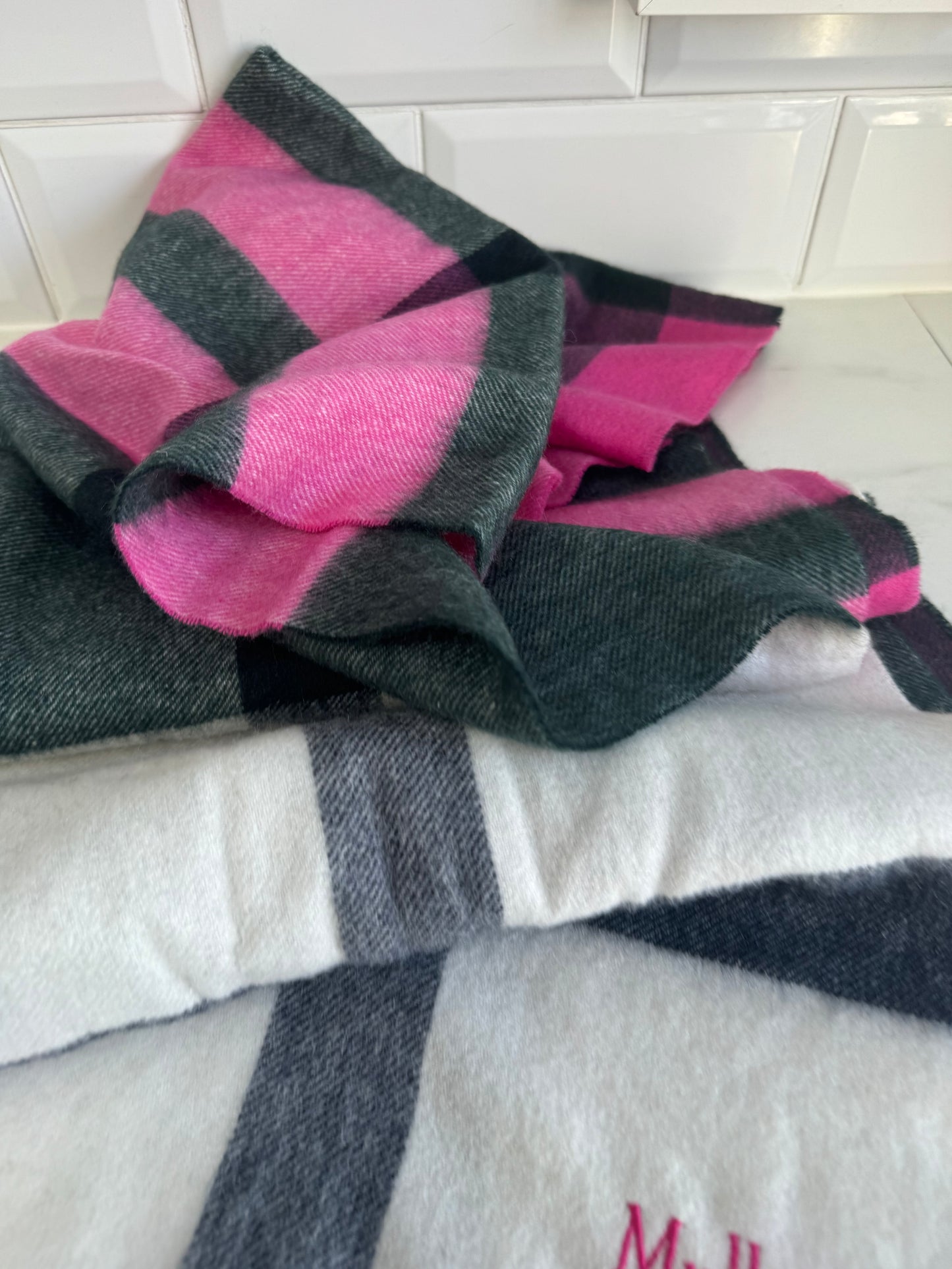 Mulberry Large Scarf - White, Pink & Green