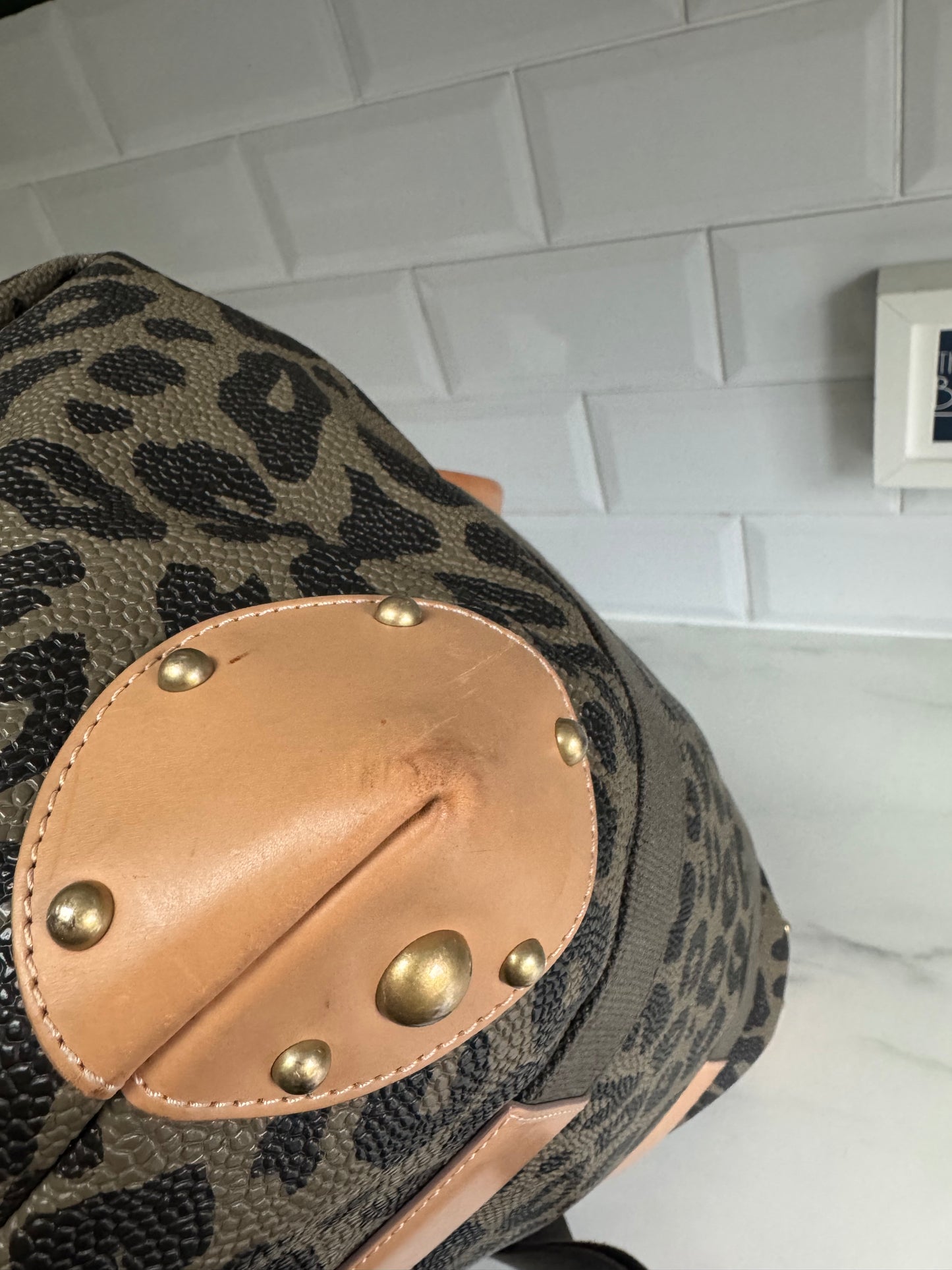 Mulberry Limited Edition Scotchgrain Birds Nest Large Clipper Holdall - Olive Green and Black Leopard Print