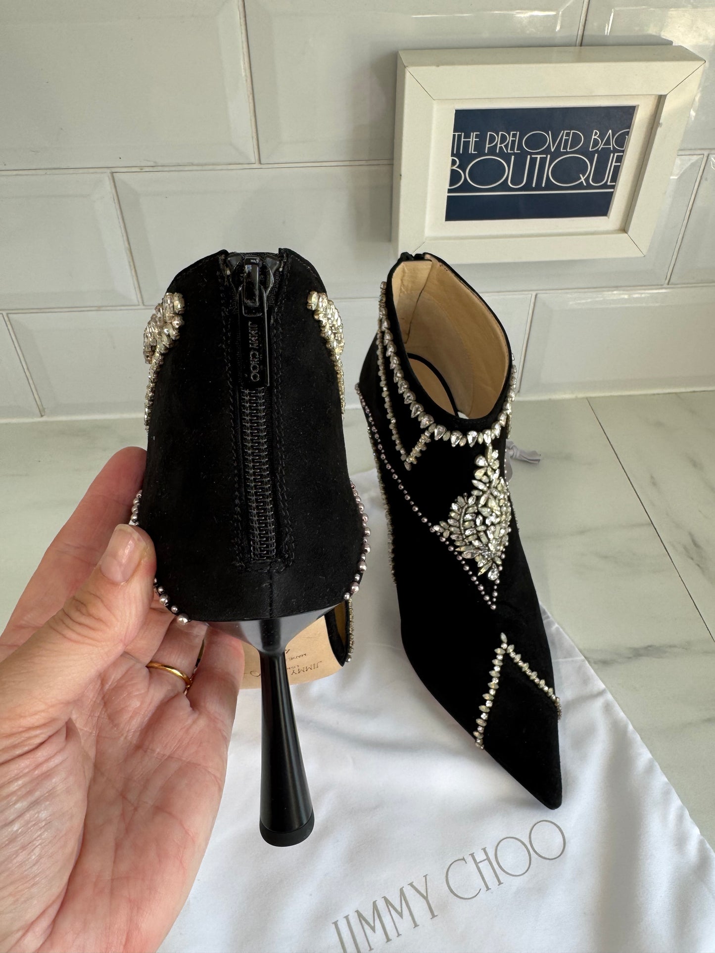 Jimmy Choo Kendrix 100 Laser Cut Crystal Embellished Ankle Boots - Back
