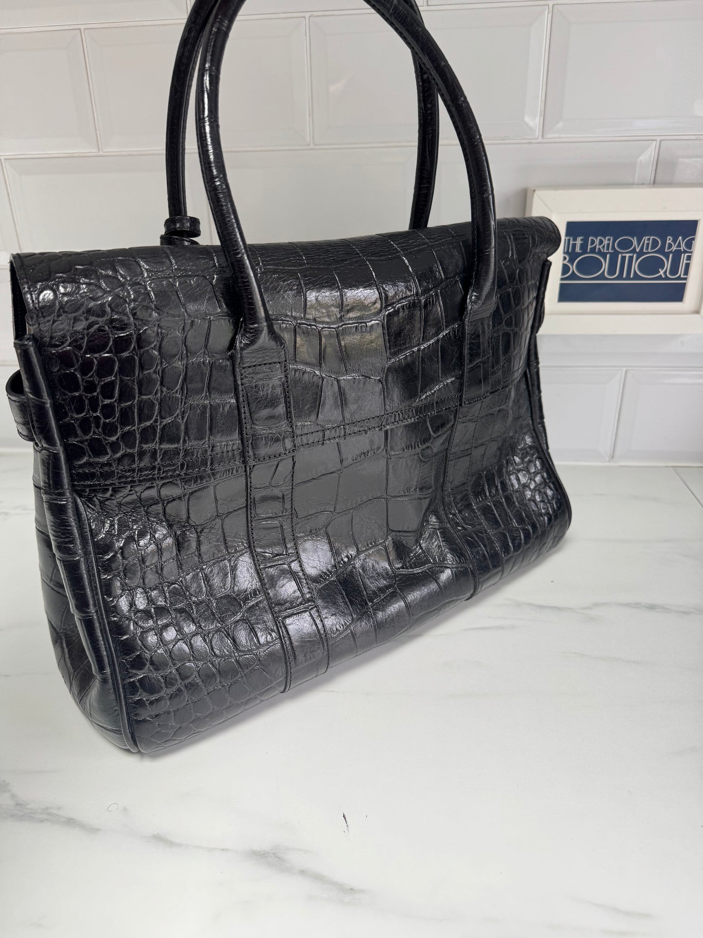 Mulberry Croc Embossed Bayswater - Black