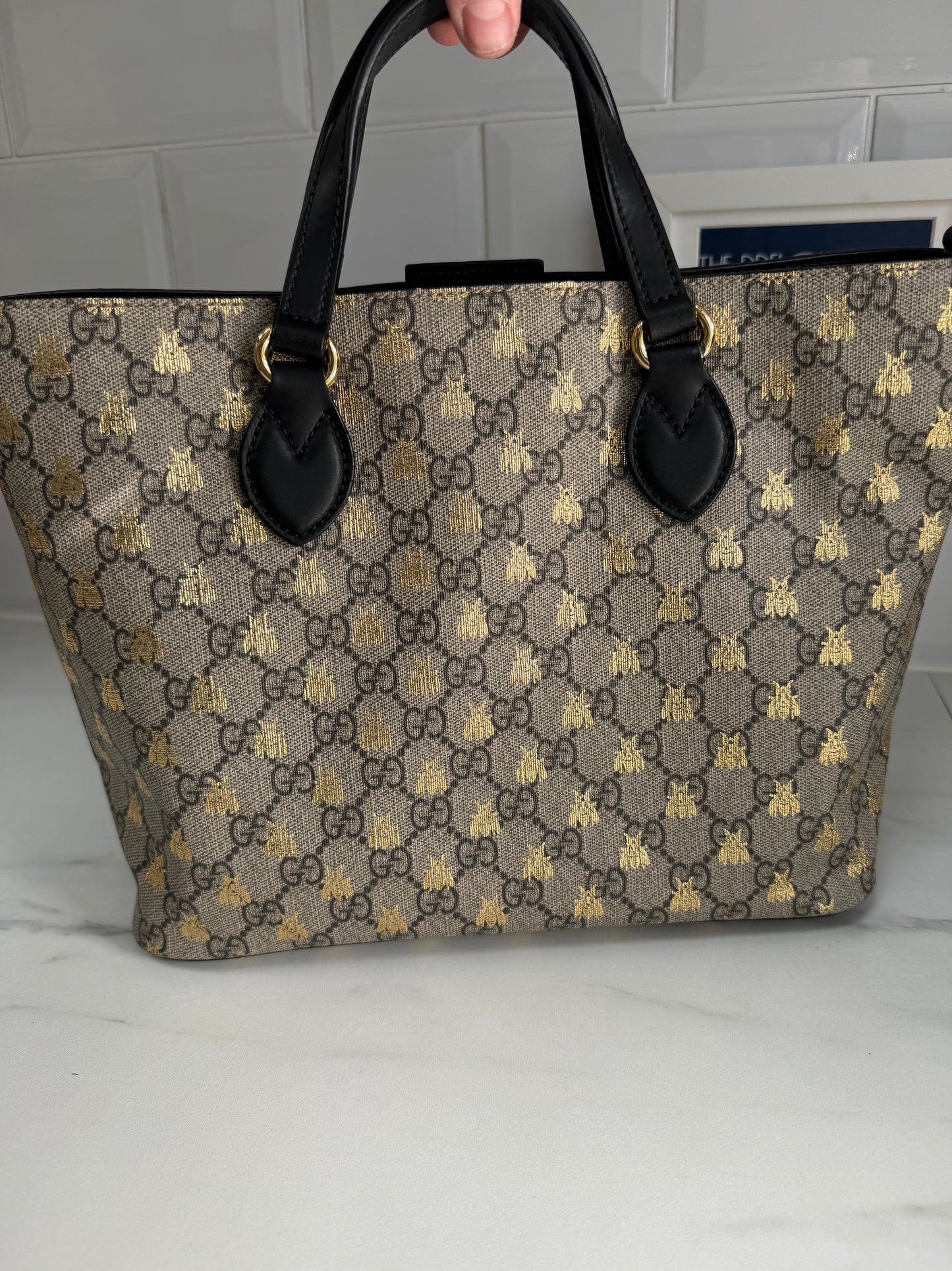 Gucci Limited Edition GGMonogram Supreme Bees Tote - Brown & Gold