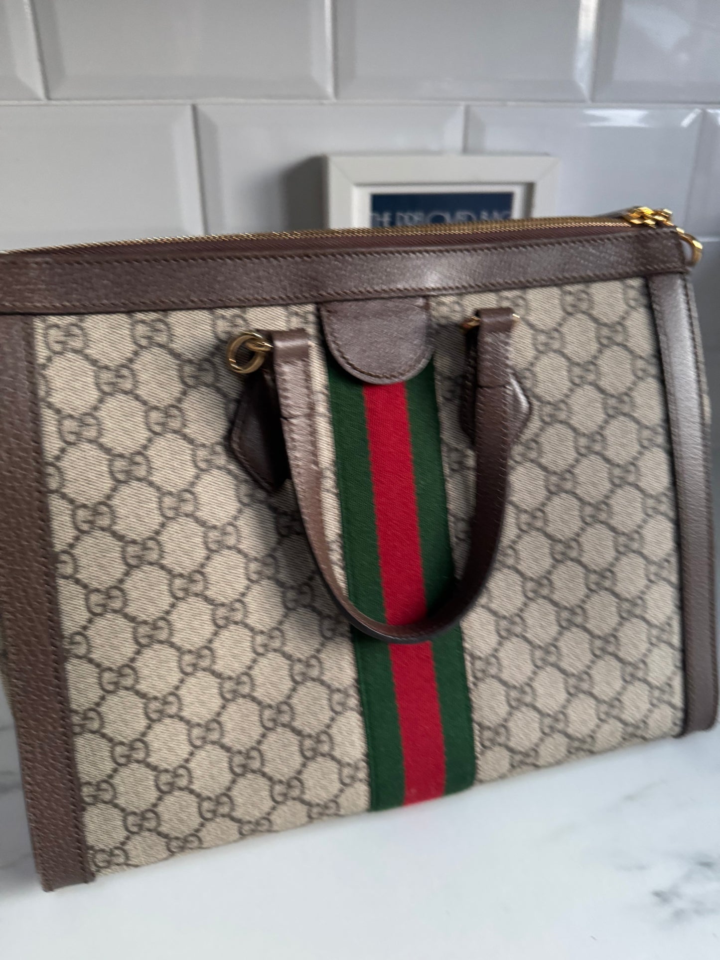 Gucci Medium Ophidia Tote - Brown, Green, Red, Grey