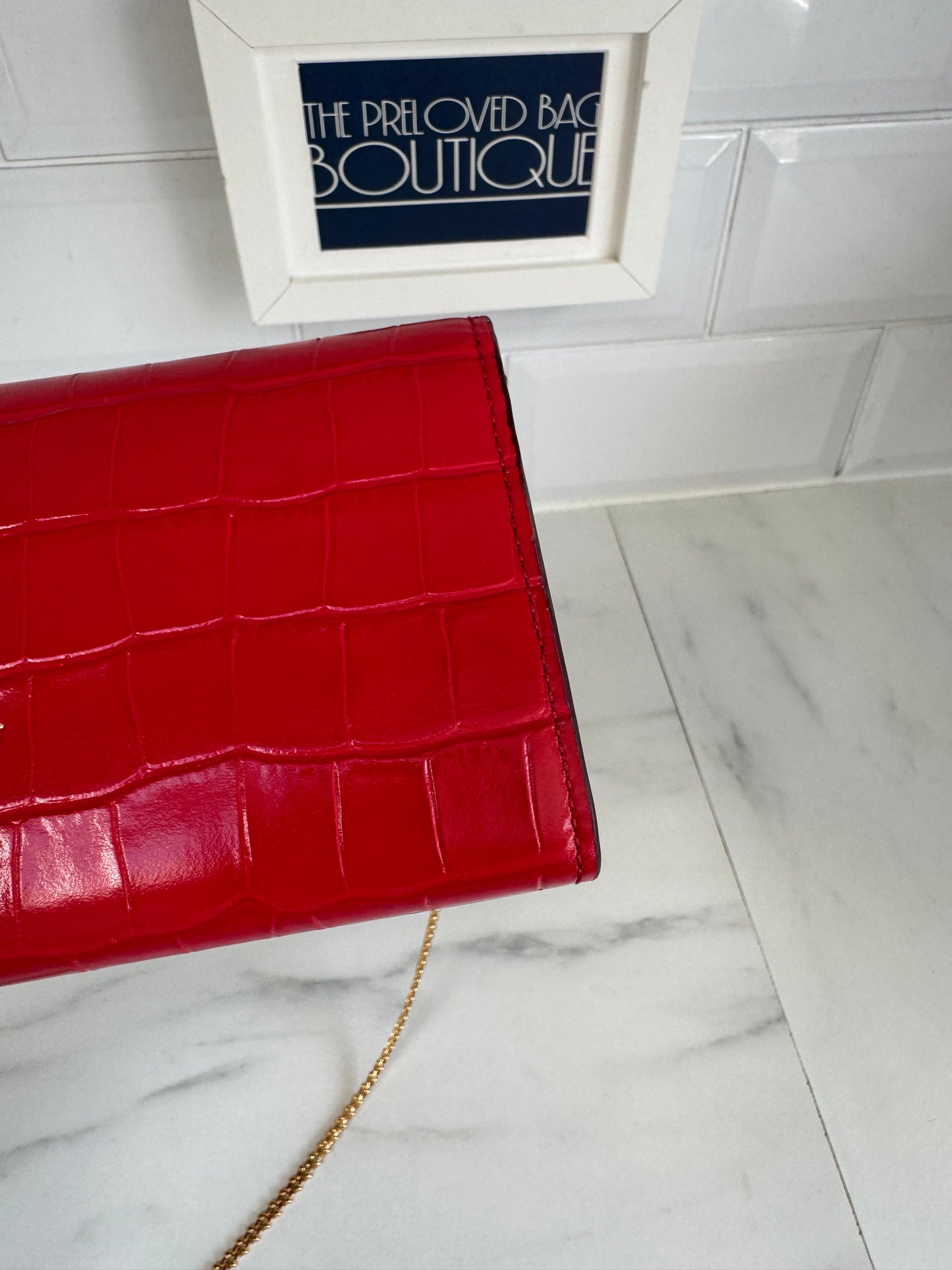 Alexander McQueen Small Skull Croc Embossed WOC - Red