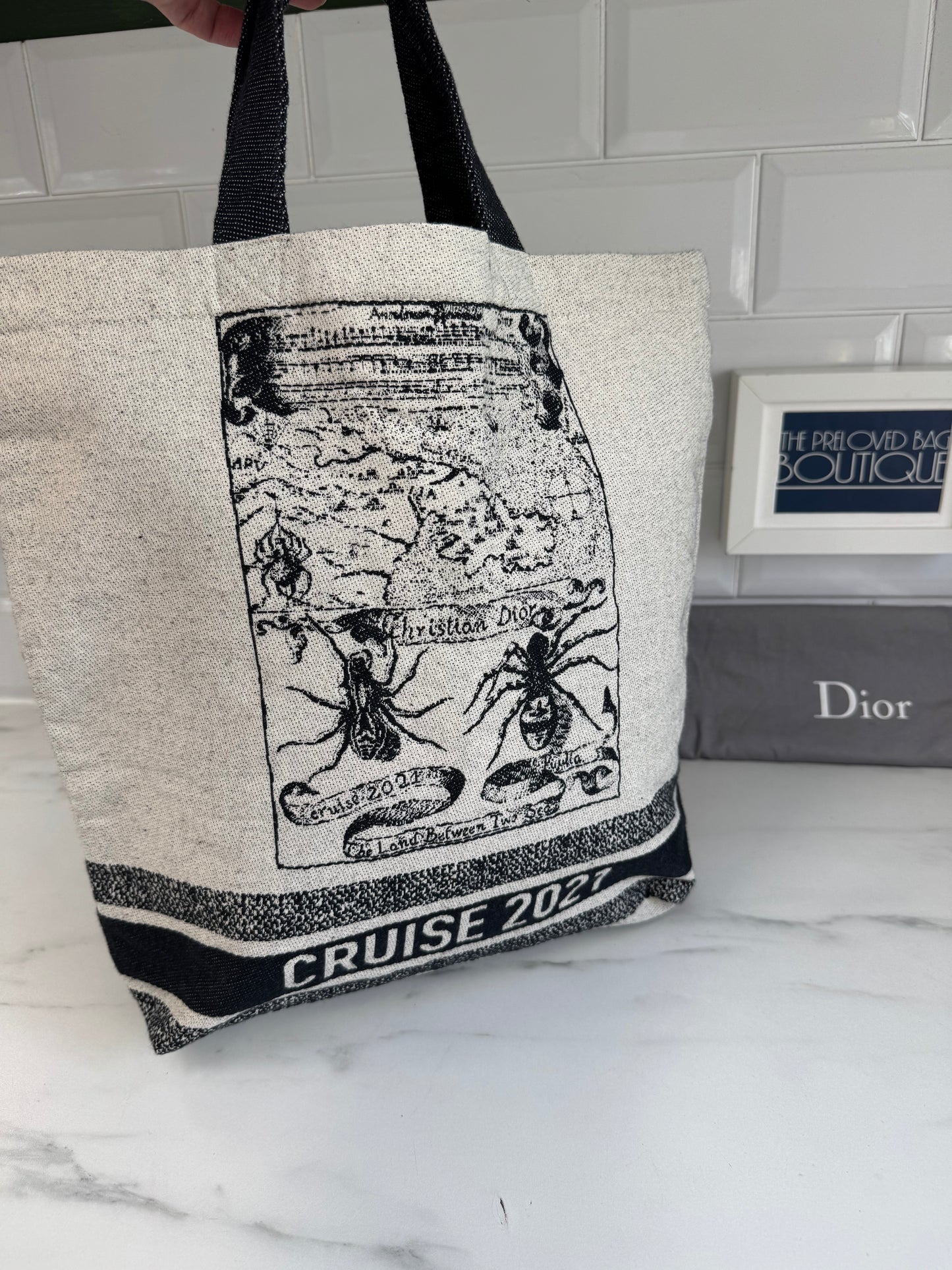 Christian Dior Canvas Shopper Tote - White and Navy