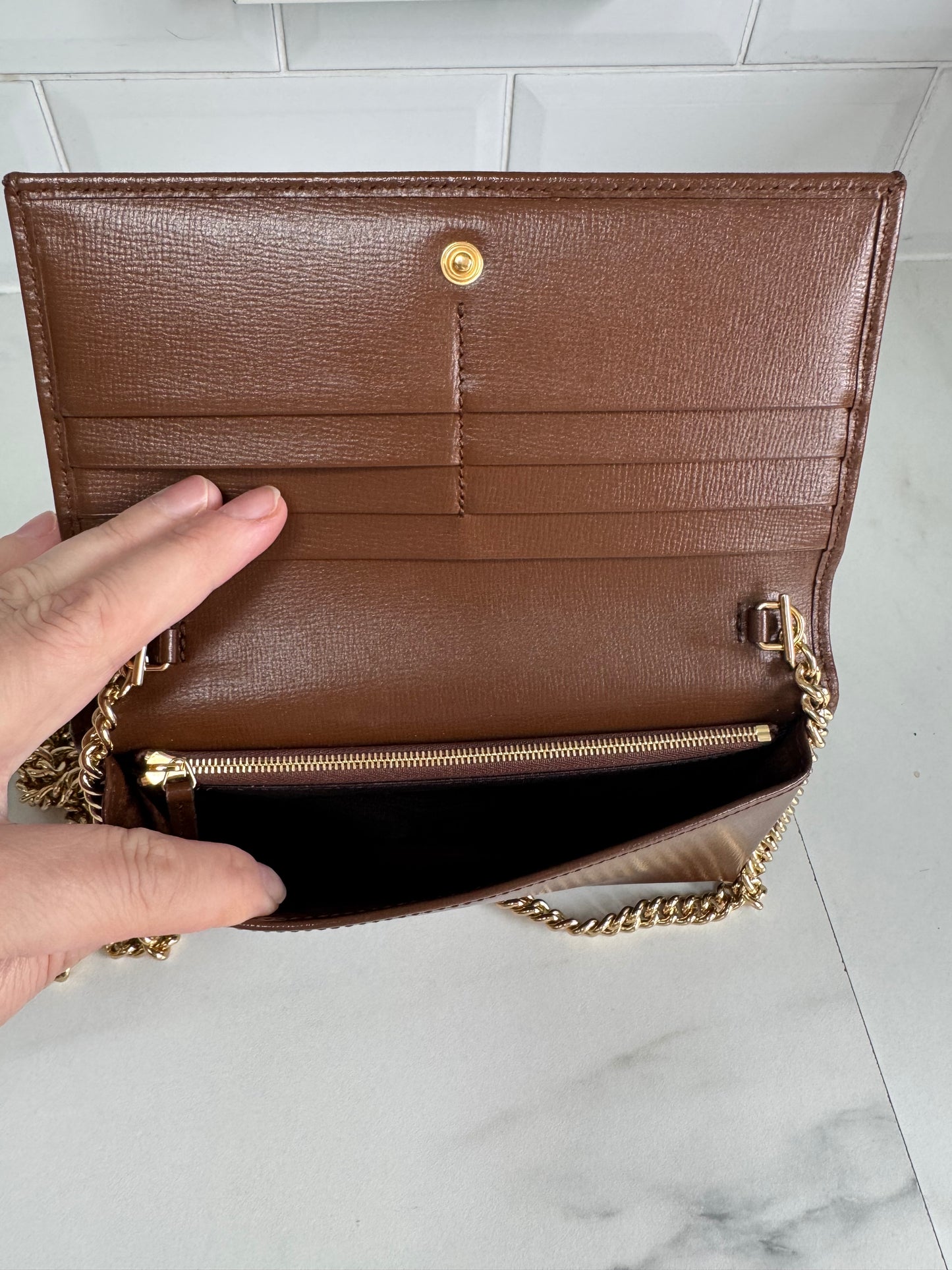 Gucci Horsebit Wallet on Chain - Brown and Beige