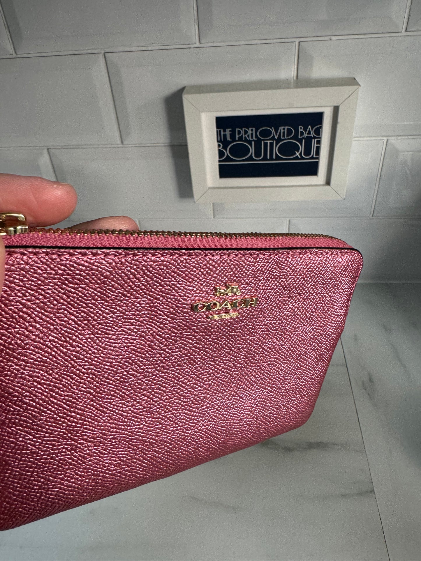 Coach Wristlet Pouch - Metallic Pink