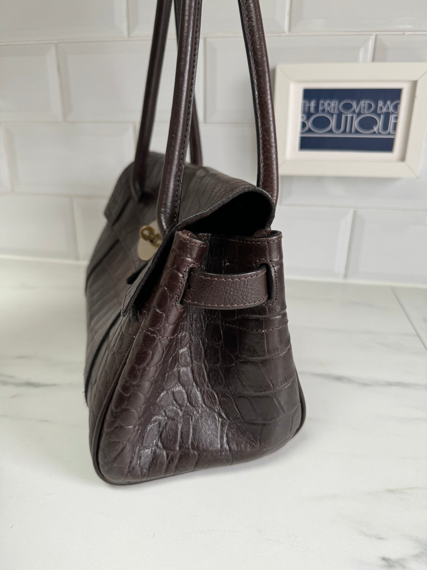 Mulberry East West Bayswater - Chocolate Croc Embossed