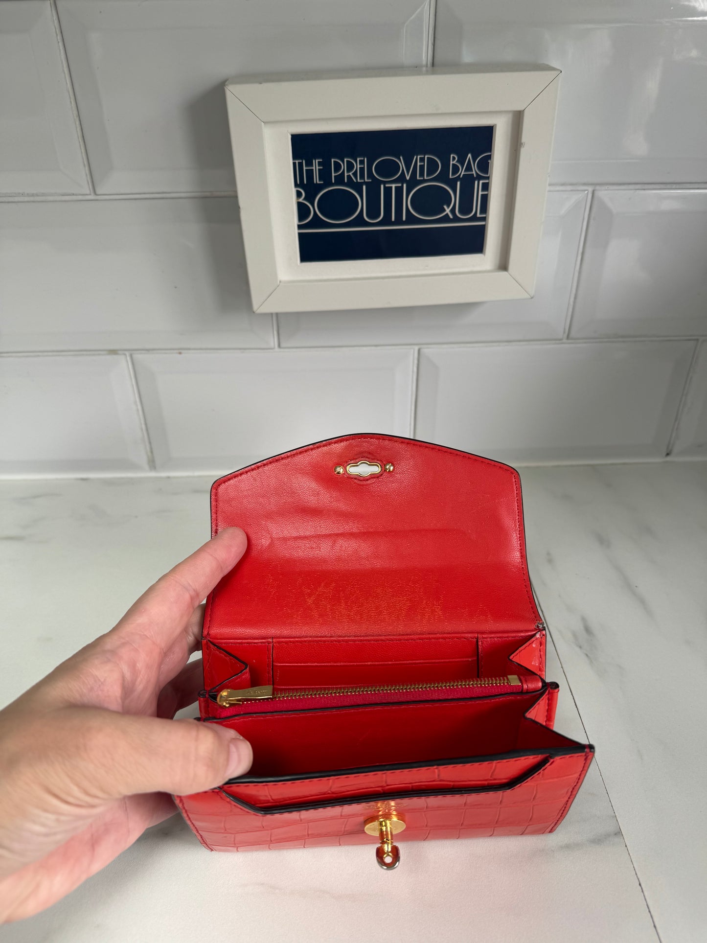 Mulberry Medium Darley wallet - Tomato Red Croc Embossed