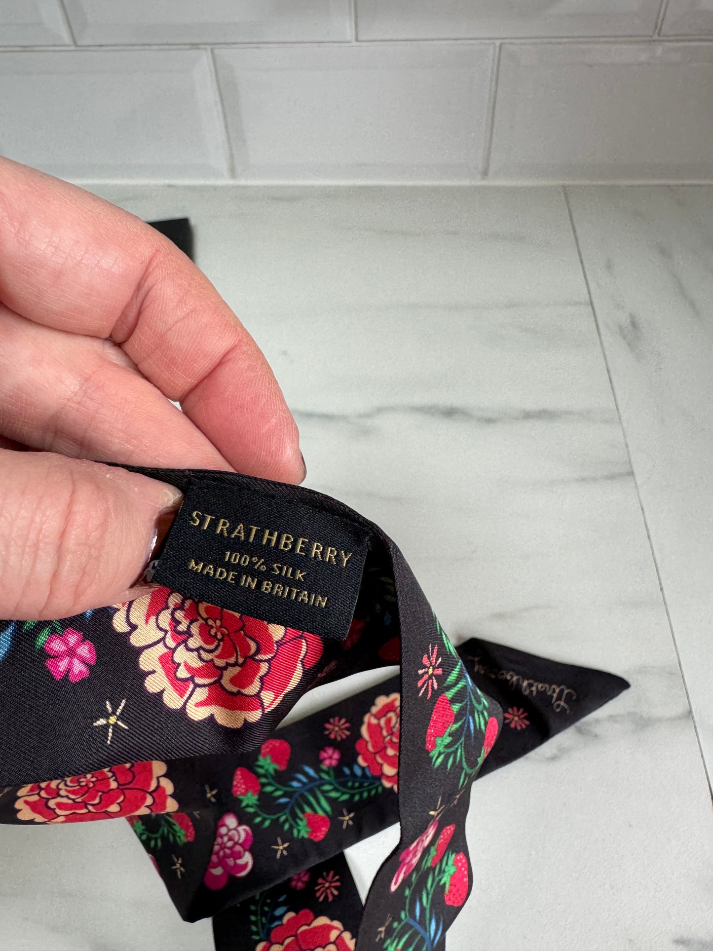 Strathberry Silk Scarf / Twilly - Black Floral