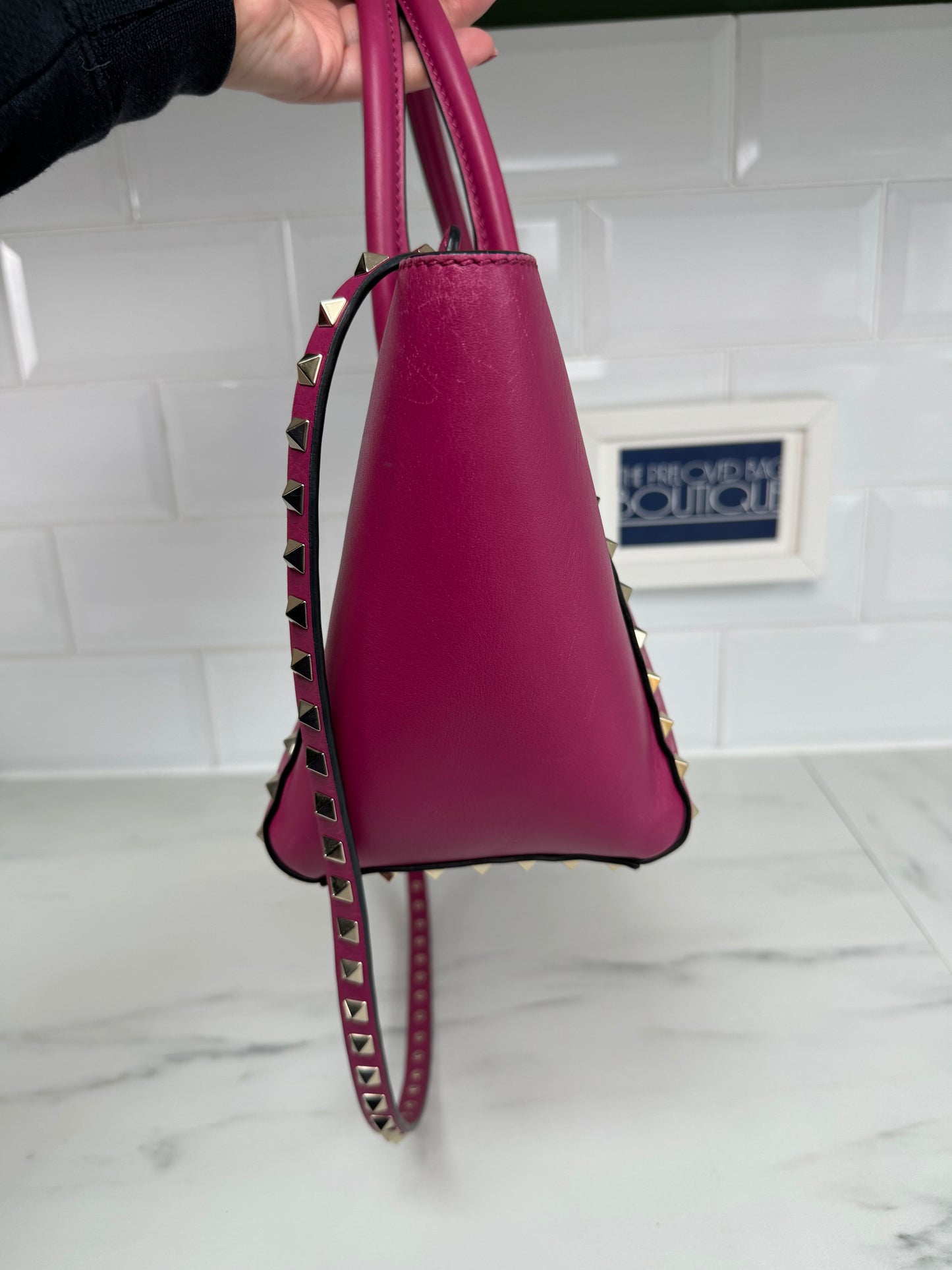 Valentino Rockstud Small Trapeze Tote - Magenta Pink