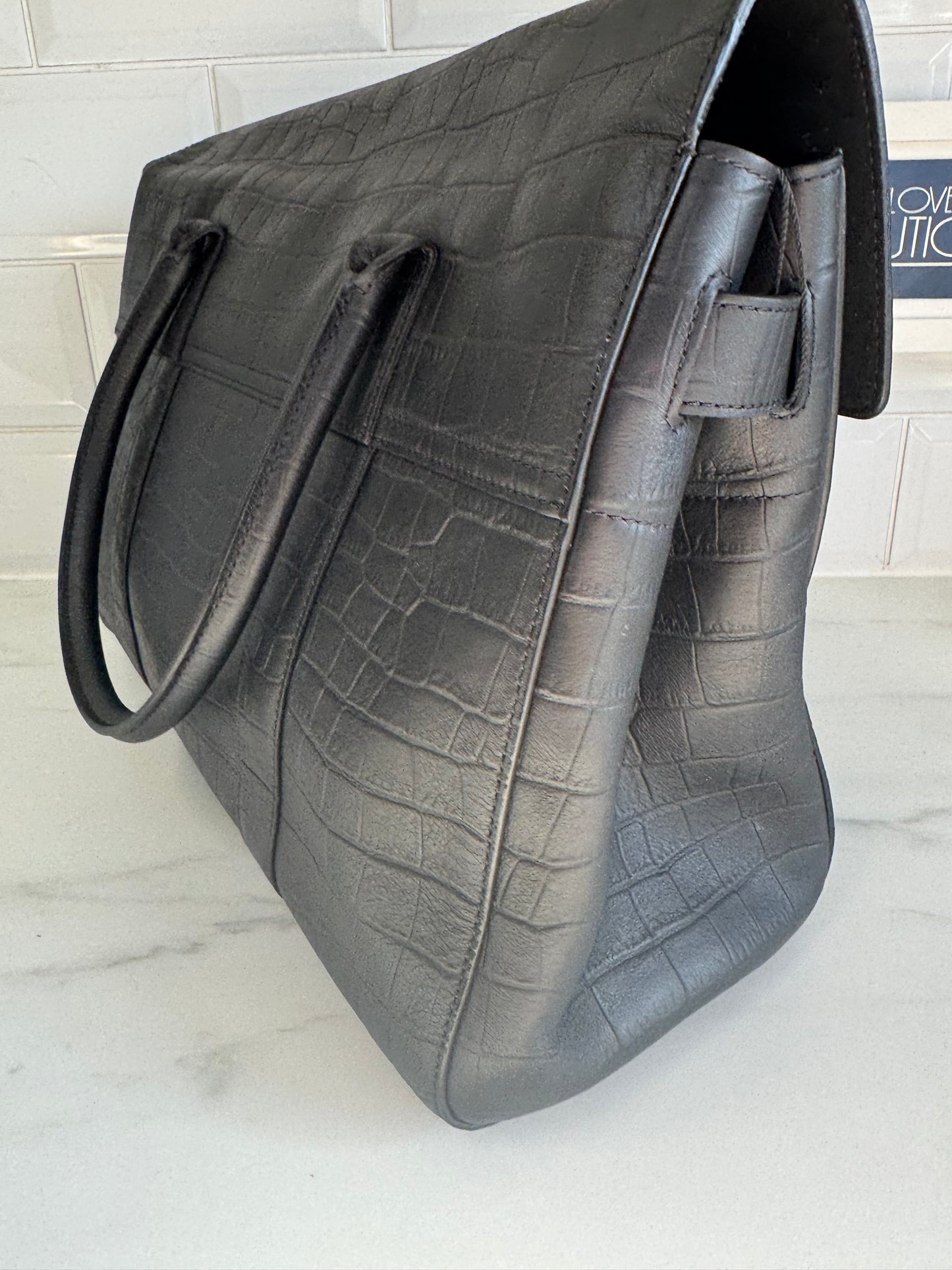 Mulberry Matte Croc Embossed Bayswater - Black