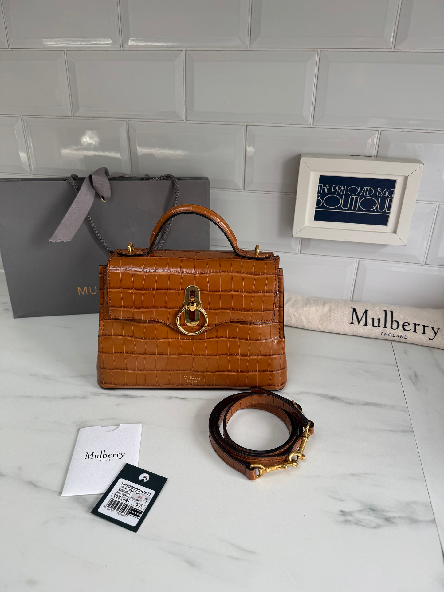 Mulberry Mini Seaton - Tobacco Brown Croc Embossed