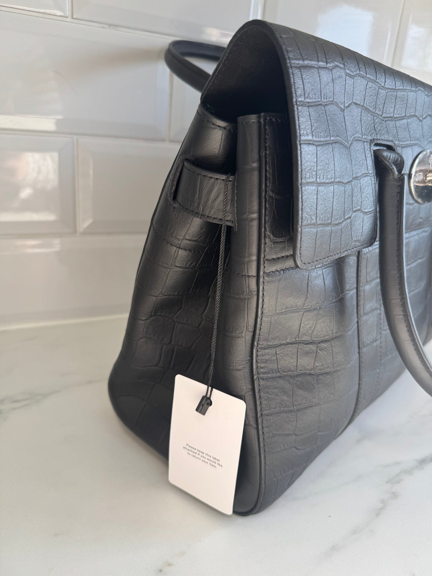 Mulberry Matte Croc Embossed Bayswater - Black
