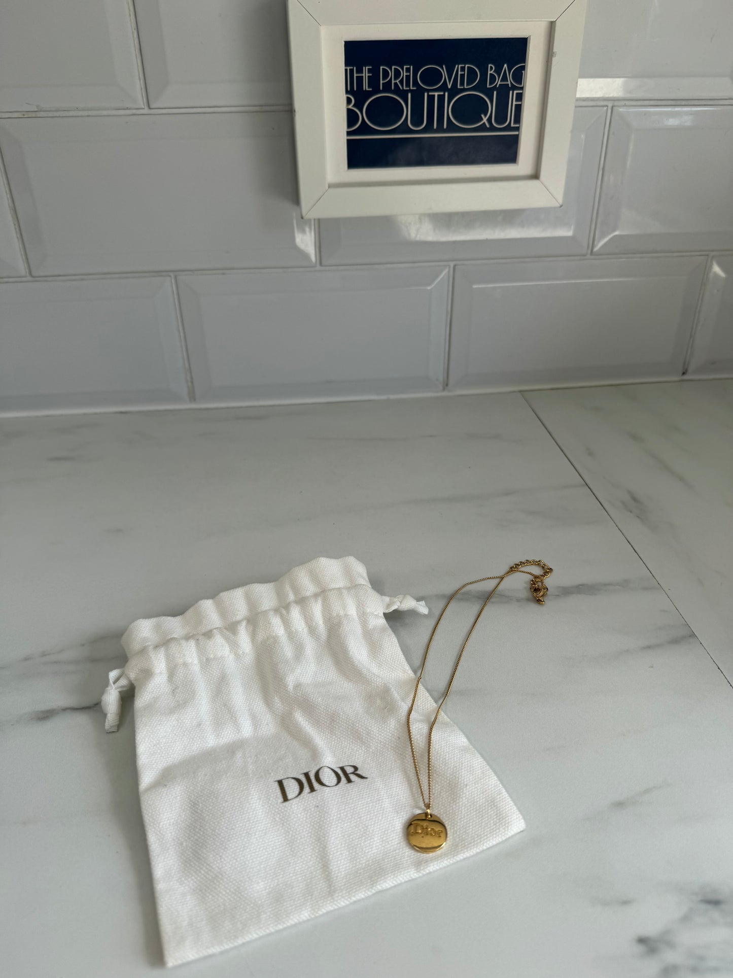 Christian Dior Vintage Logo Disc Necklace - Gold
