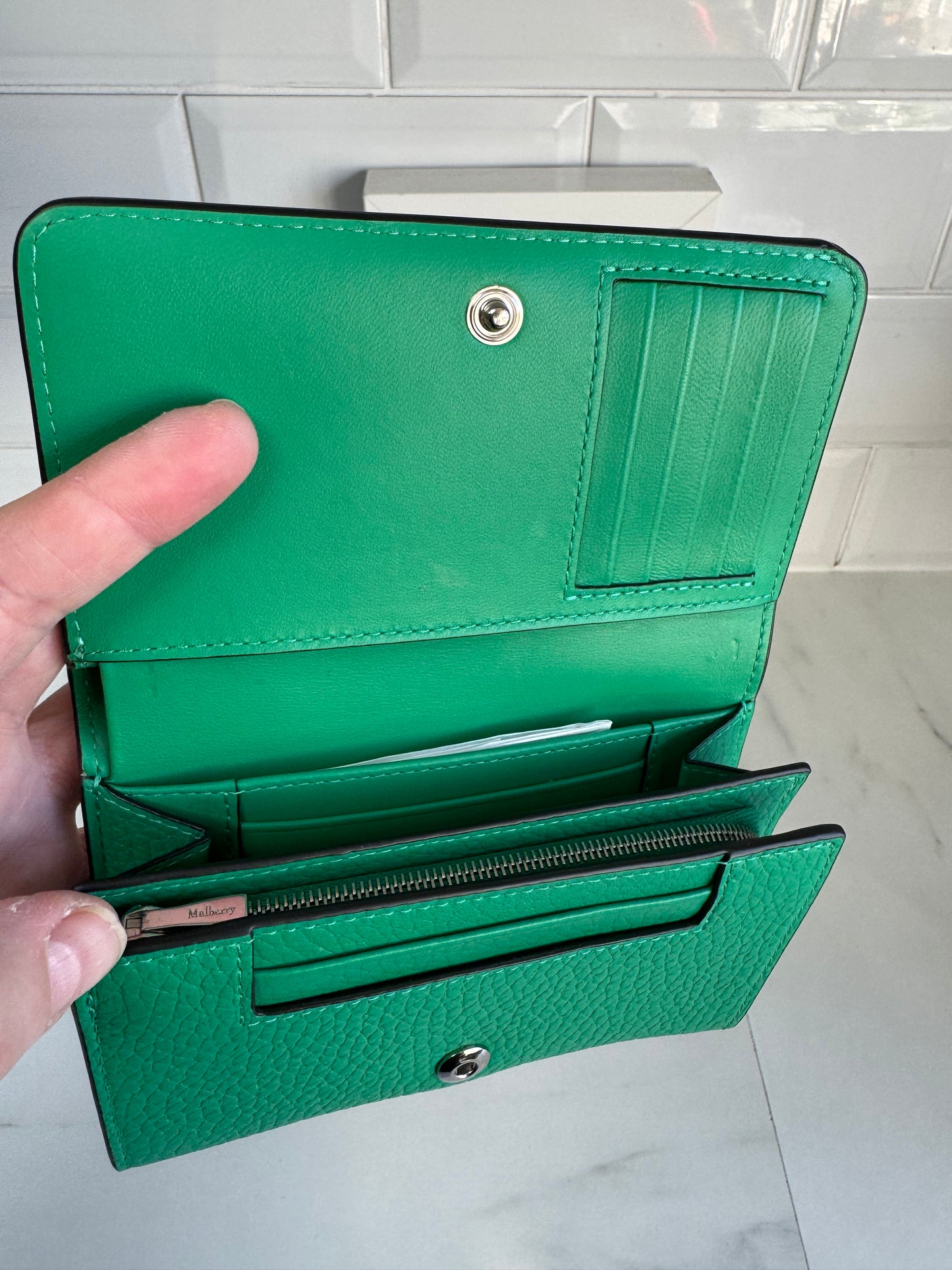 Mulberry Medium Continental Wallet - Mulberry Green and Lawn Green