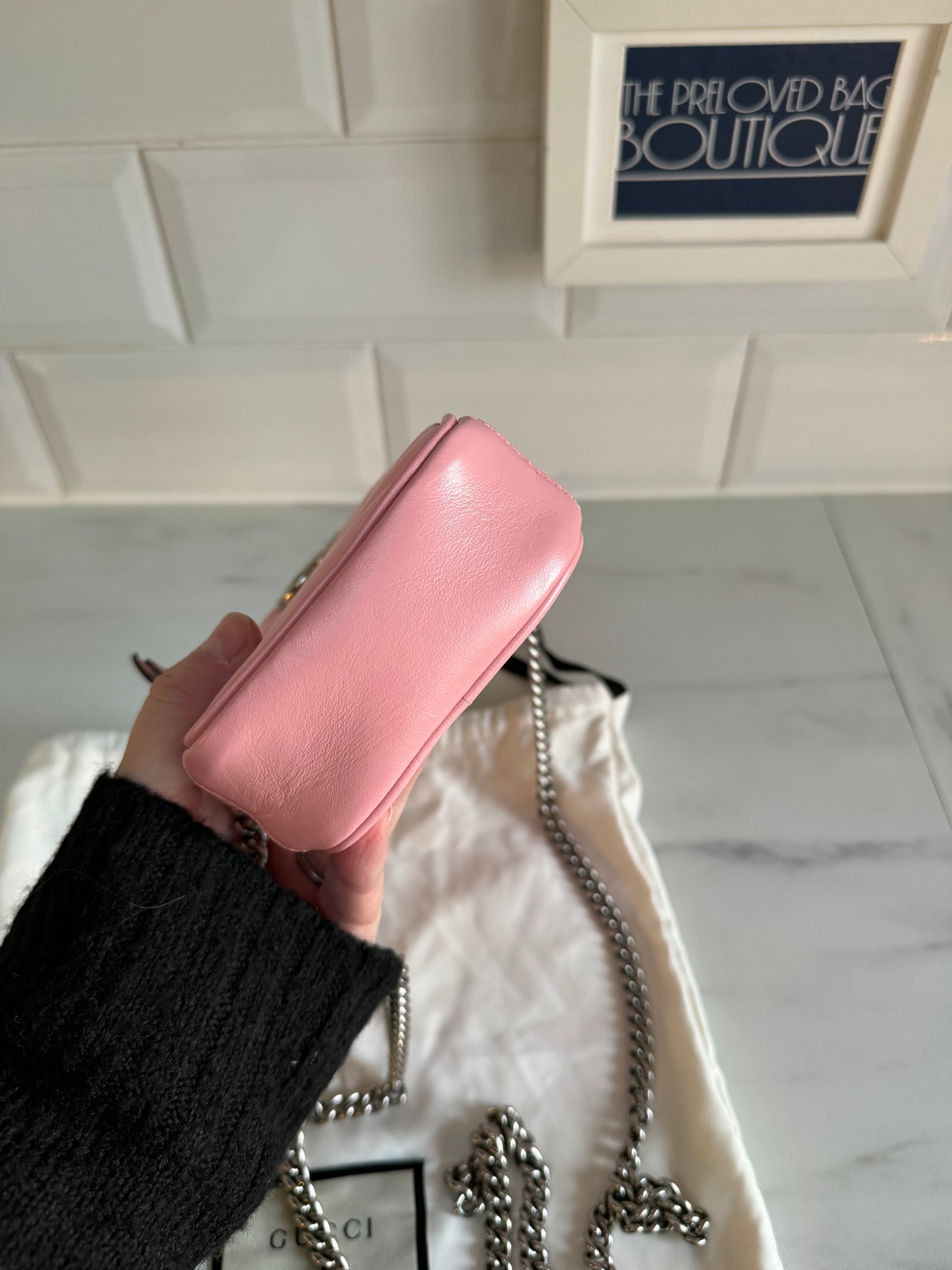 Gucci GG Marmont Mini Phone Holder Bag Wild Rose Calfskin