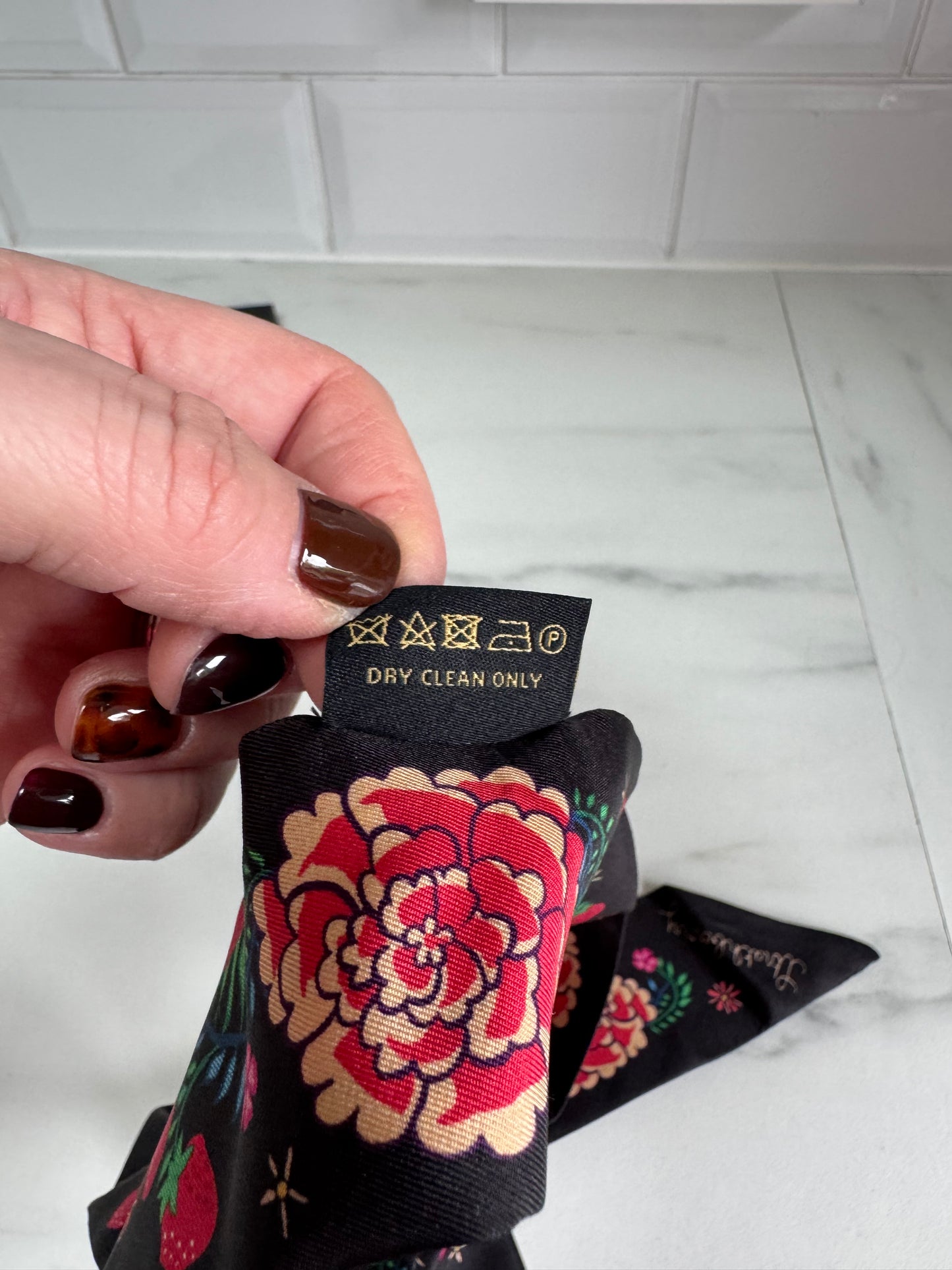 Strathberry Silk Scarf / Twilly - Black Floral