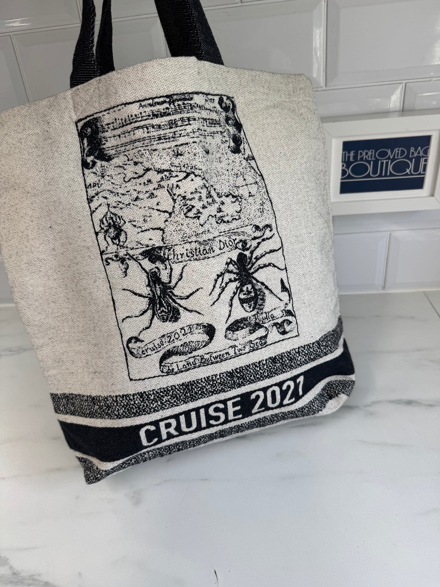 Christian Dior Canvas Shopper Tote - White and Navy
