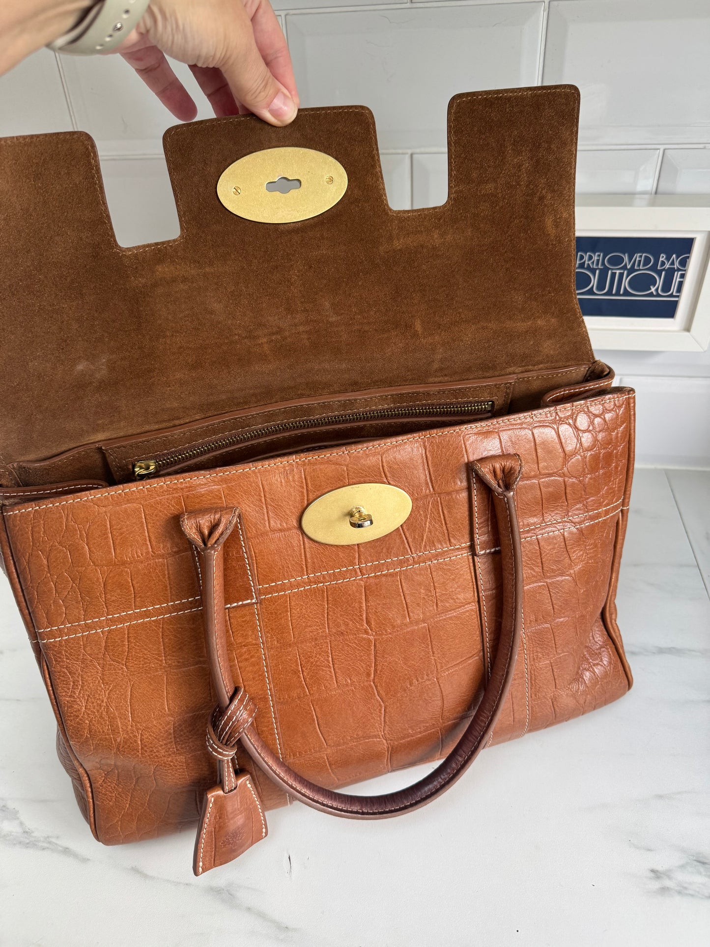 Mulberry Croc Embossed Bayswater - Oak