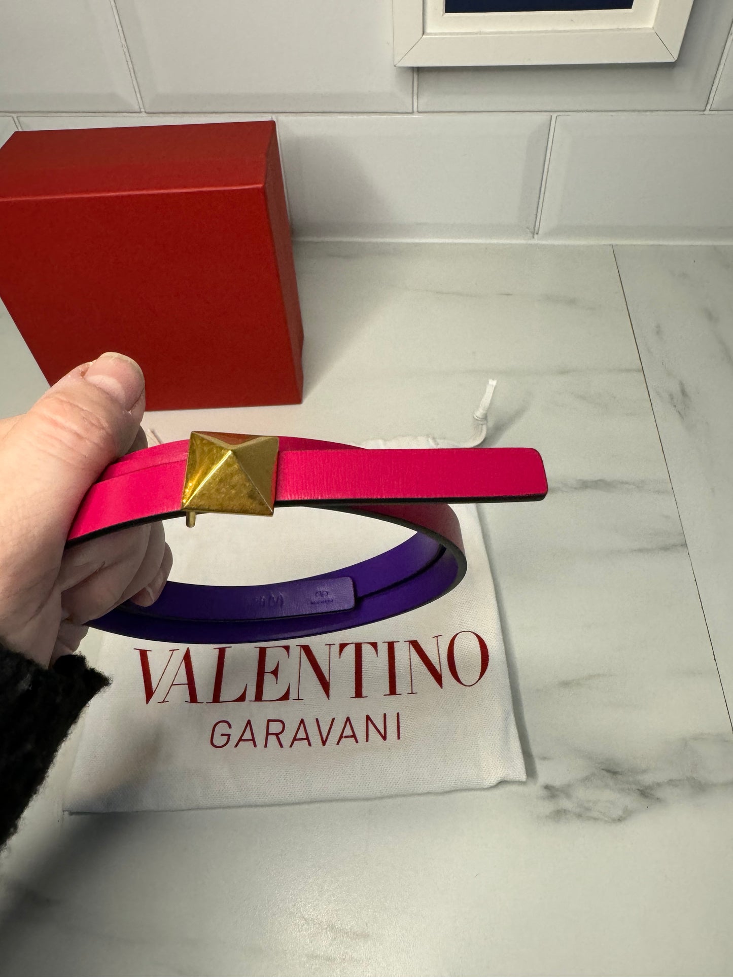 Valentino Garavani Small Stud Reversible Belt - Purple/Pink