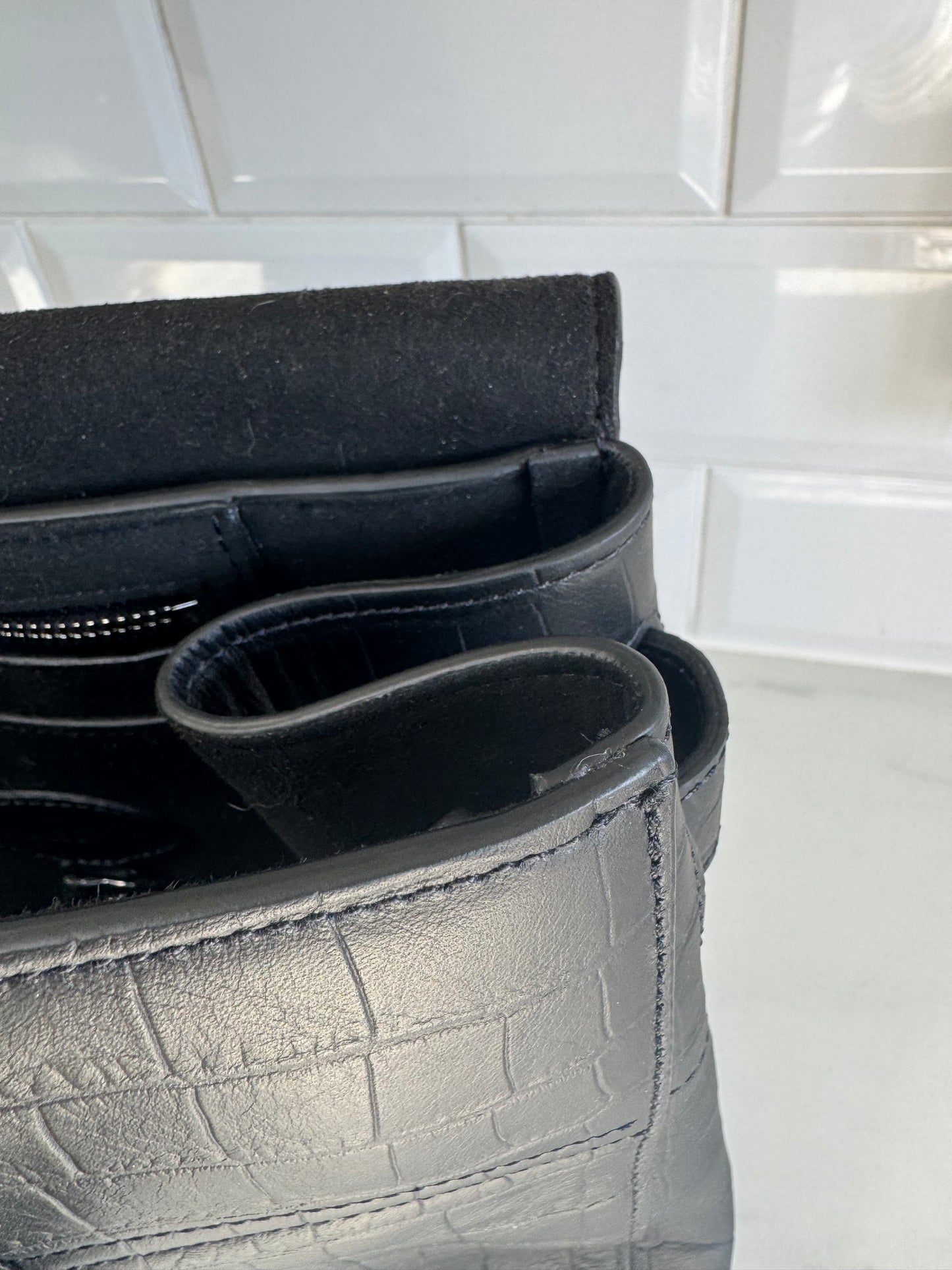 Mulberry Matte Croc Embossed Bayswater - Black