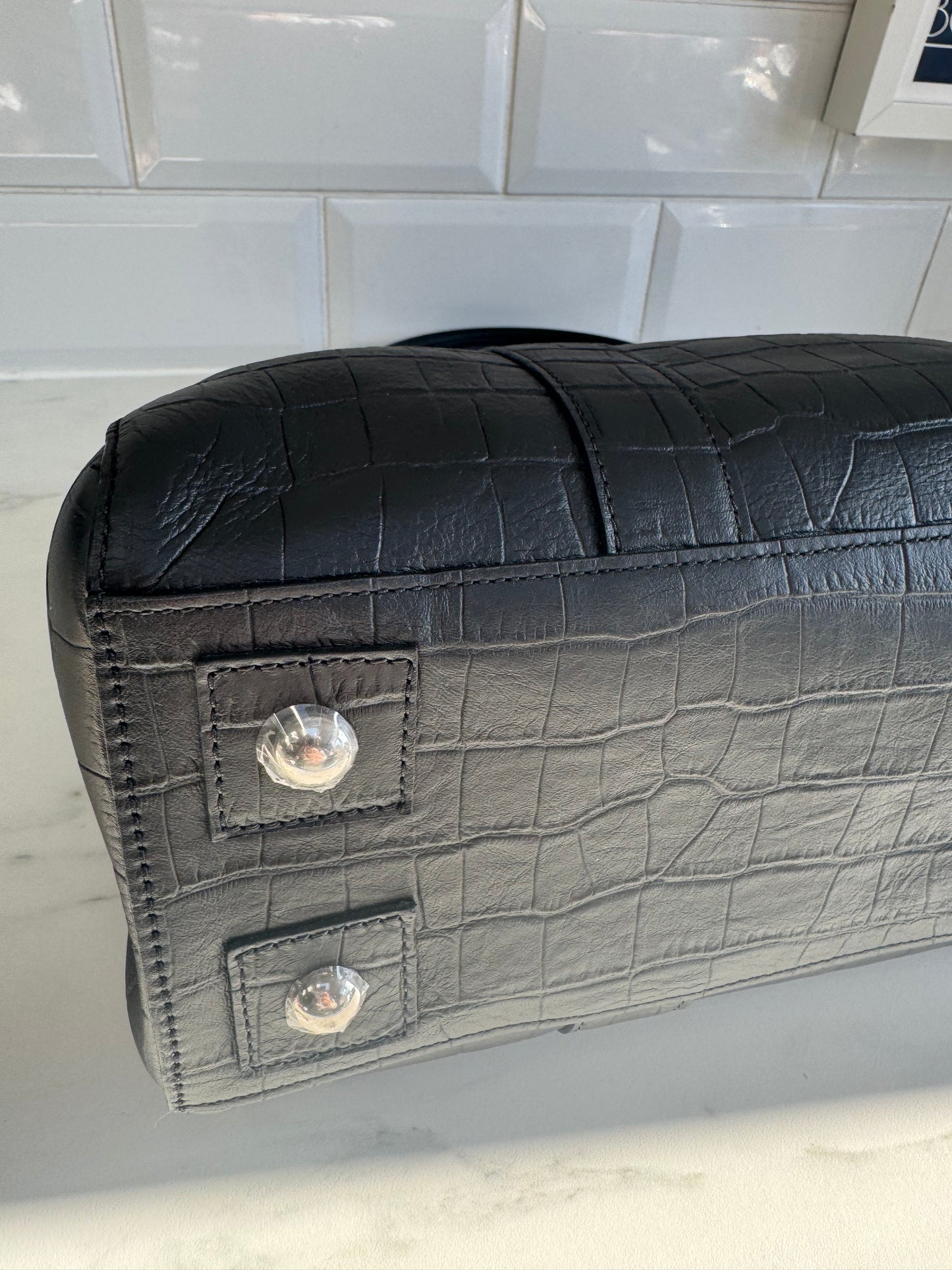 Mulberry Matte Croc Embossed Bayswater - Black
