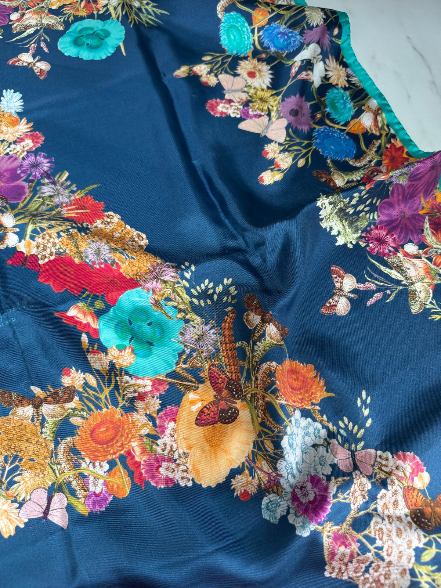 Aspinal “A” Floral Scarf - Turquoise