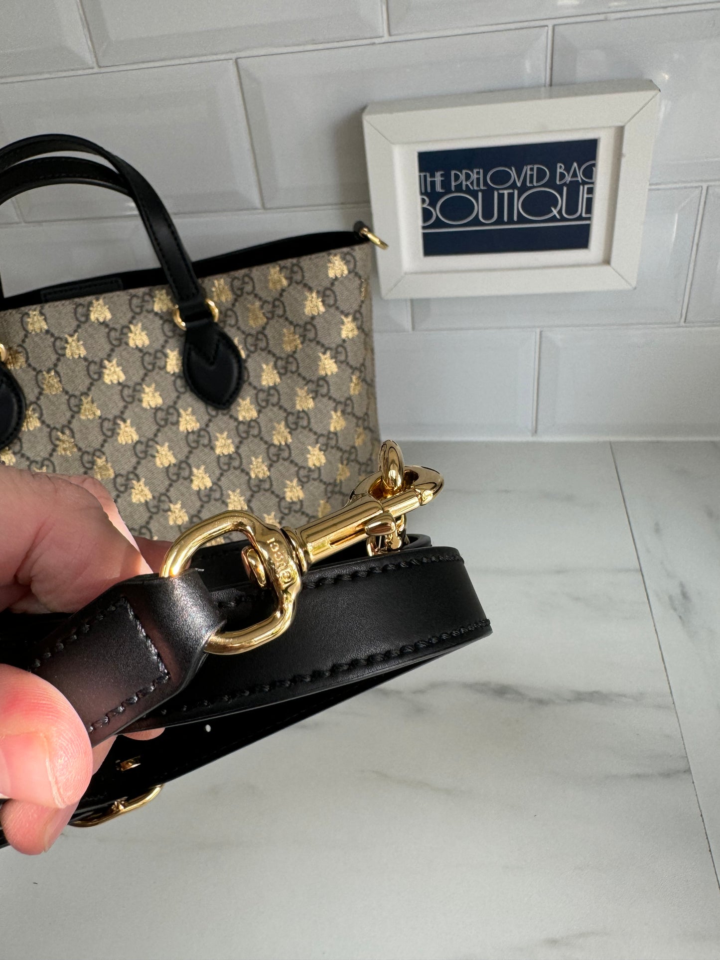 Gucci Limited Edition GGMonogram Supreme Bees Tote - Brown & Gold