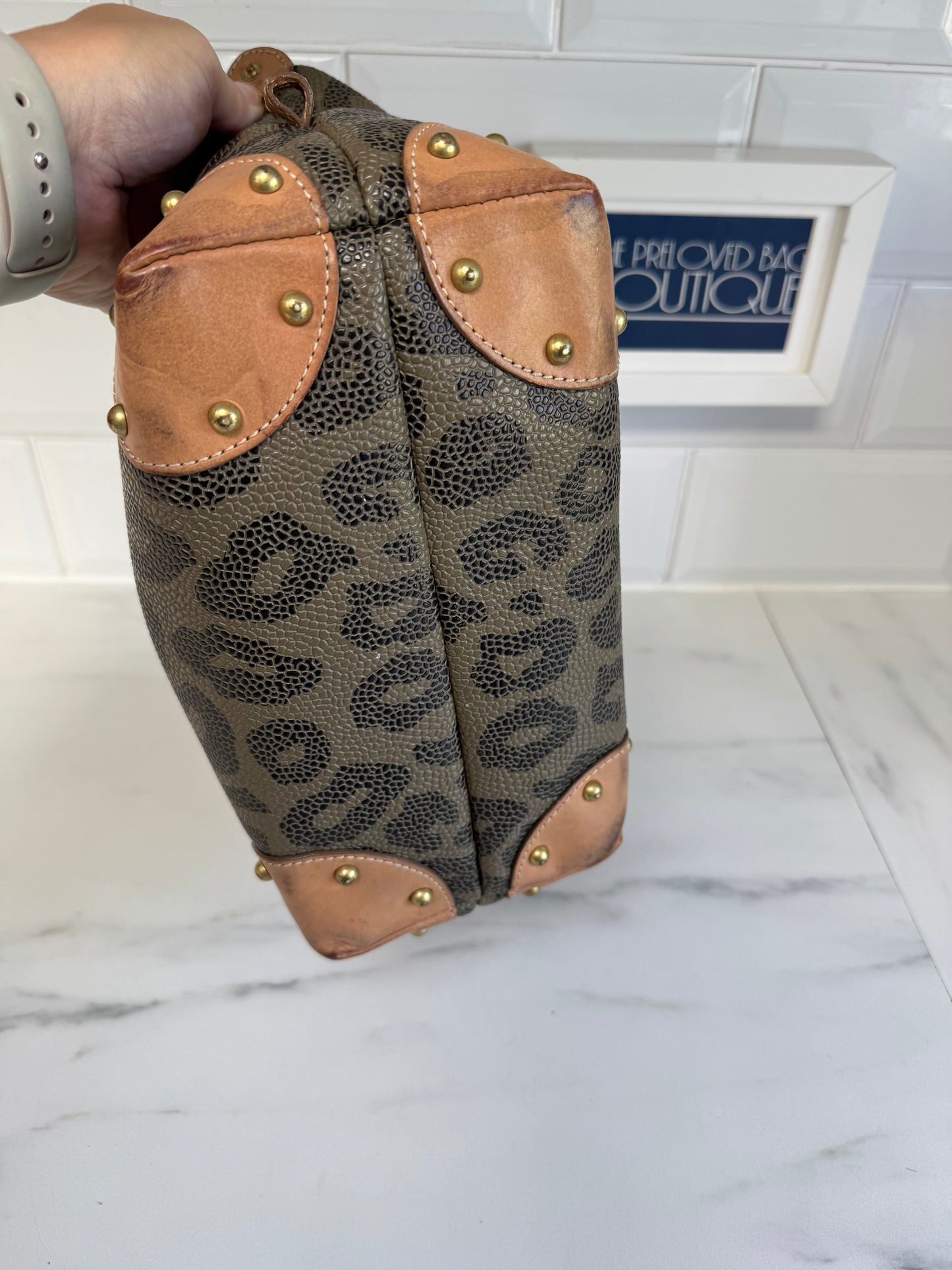 Mulberry Limited Edition Scotchgrain Birds Nest Wash Bag - Olive Green and Black Leopard Print