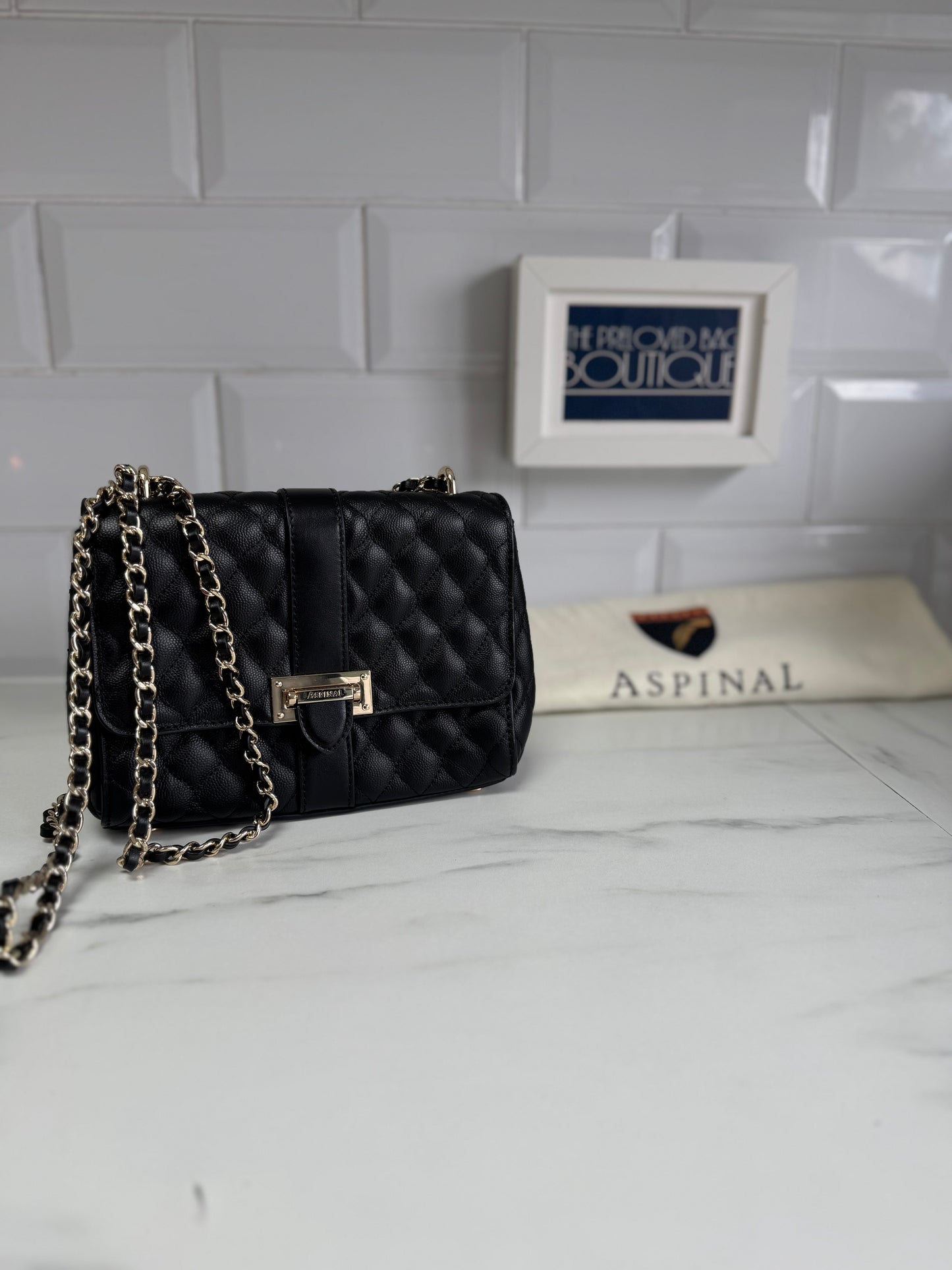 Aspinal of London Lottie Quilted Shoulder Bag - Black