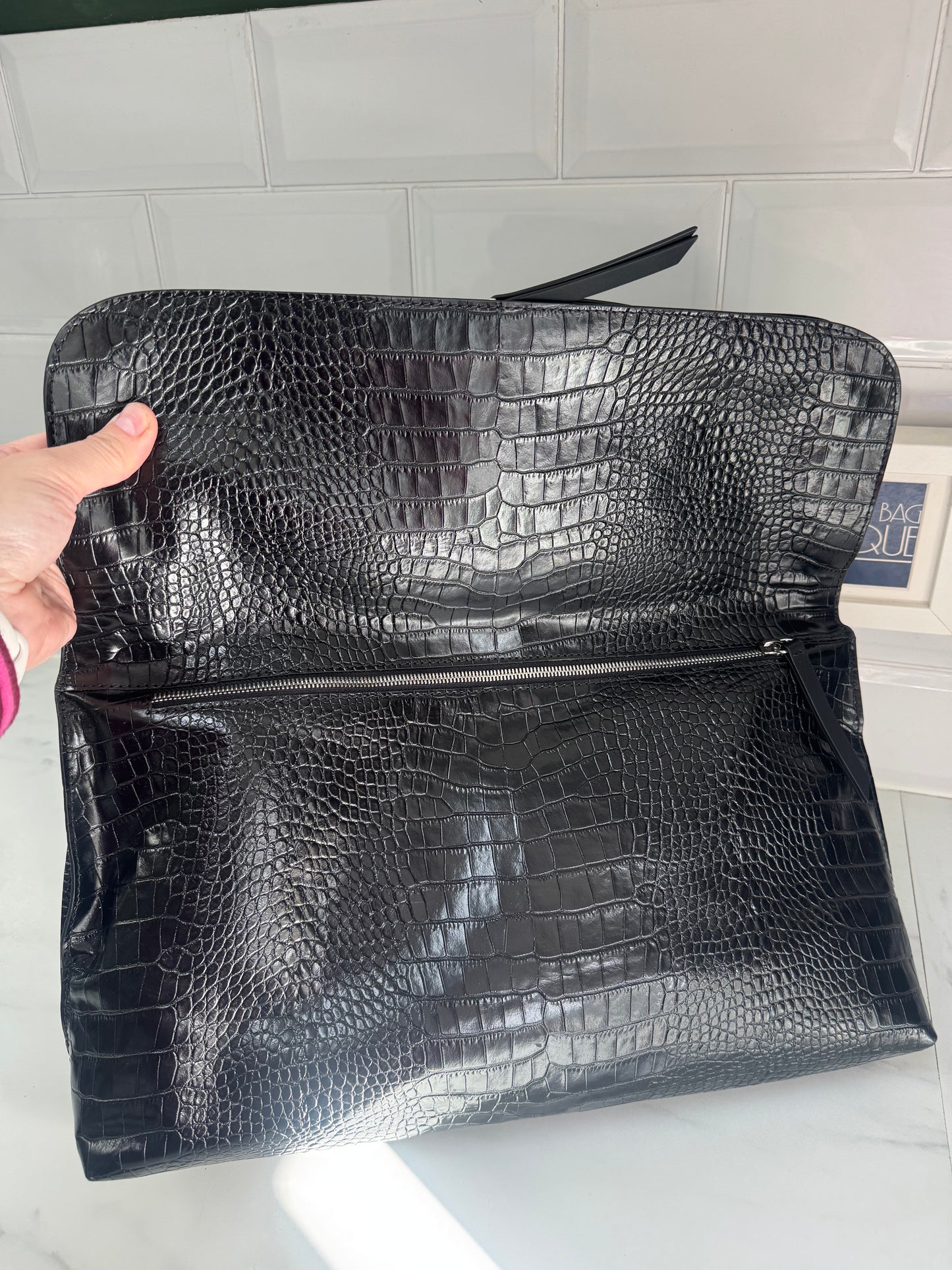 Giuseppe Zanotti Oversized Clutch - Black Croc Embossed