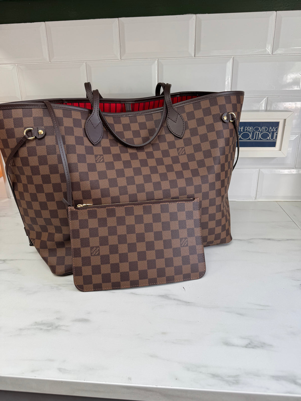 Louis Vuitton GM Neverfull Bag and Pouch - Brown Damier Ebene