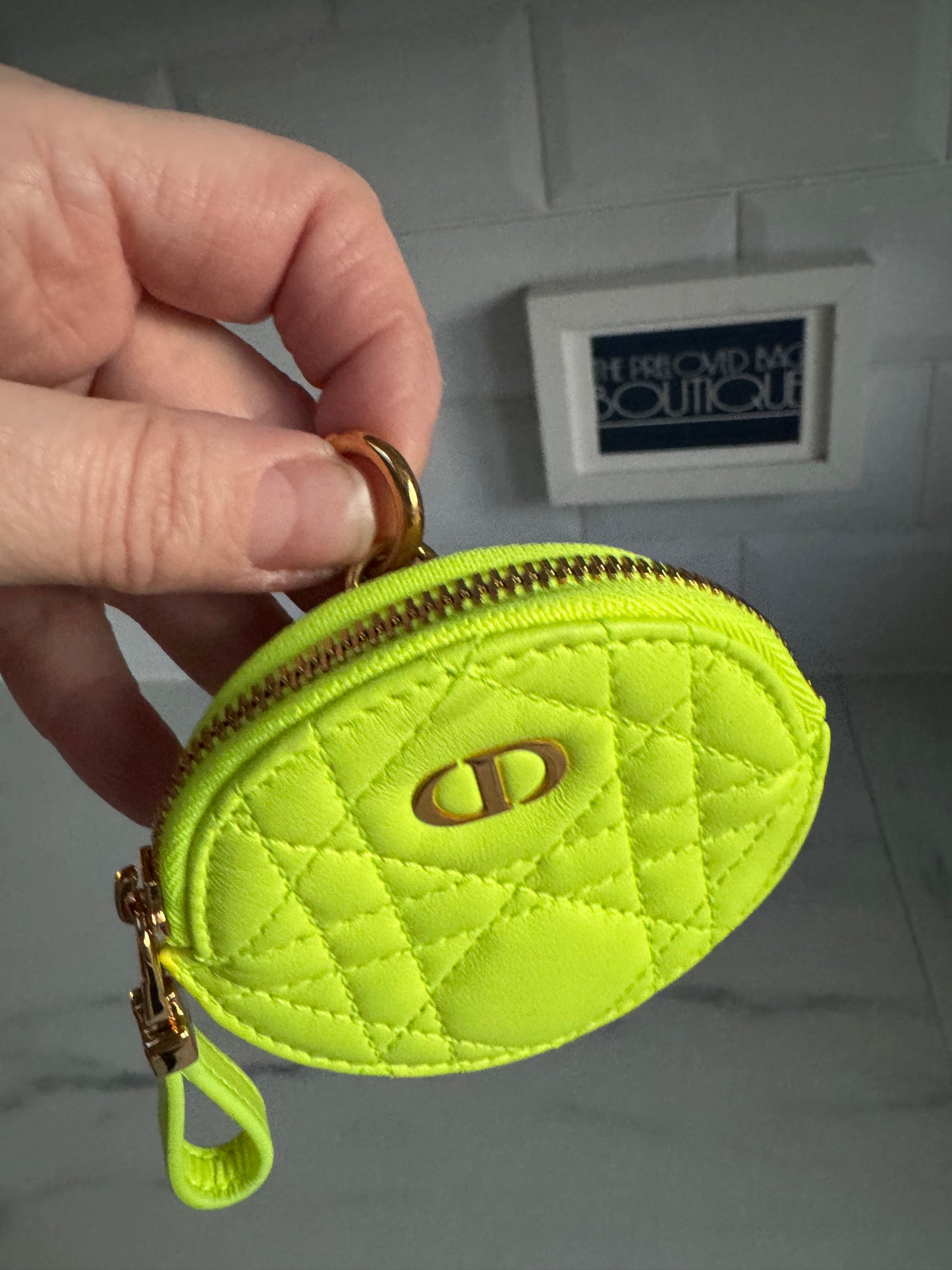 Dior Caro Small Coin Pouch - Fluorescent Lime