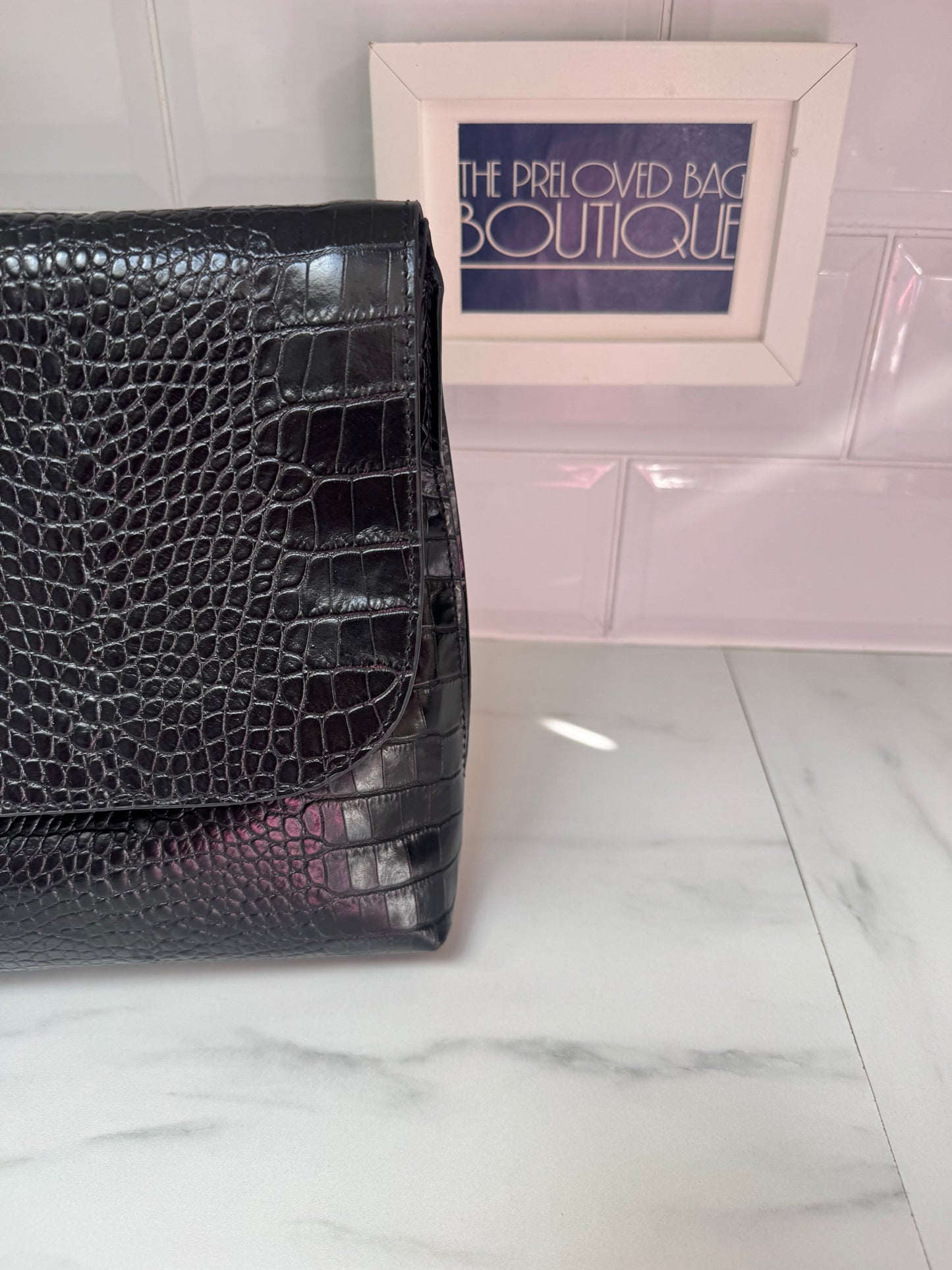 Giuseppe Zanotti Oversized Clutch - Black Croc Embossed