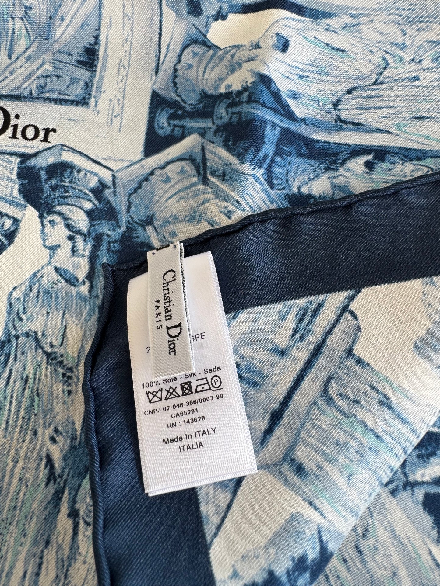 Christian Dior Square Silk Scarf - Navy and White